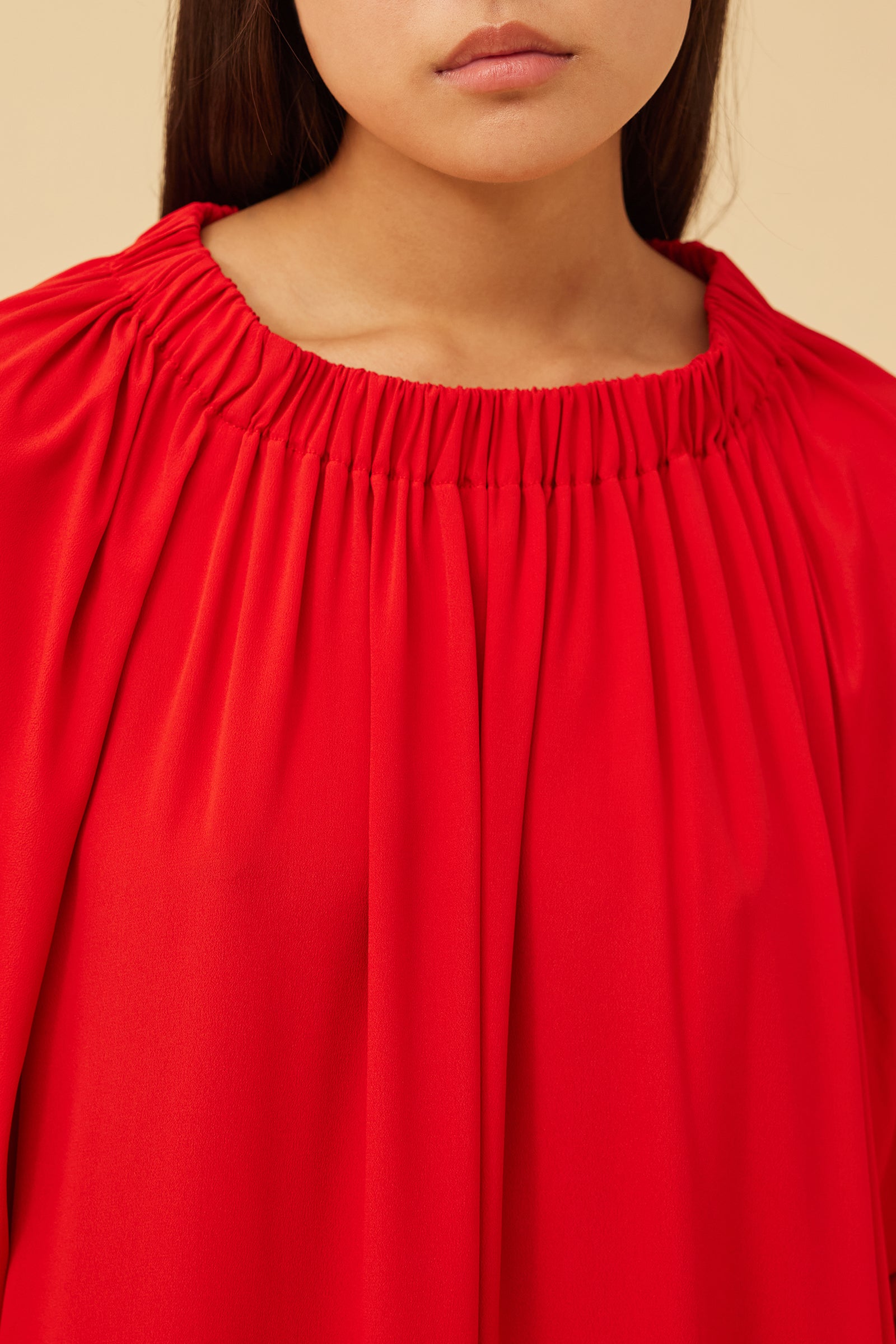 CREPE DE CHINE DRESS WITH BARDOT NECKLINE