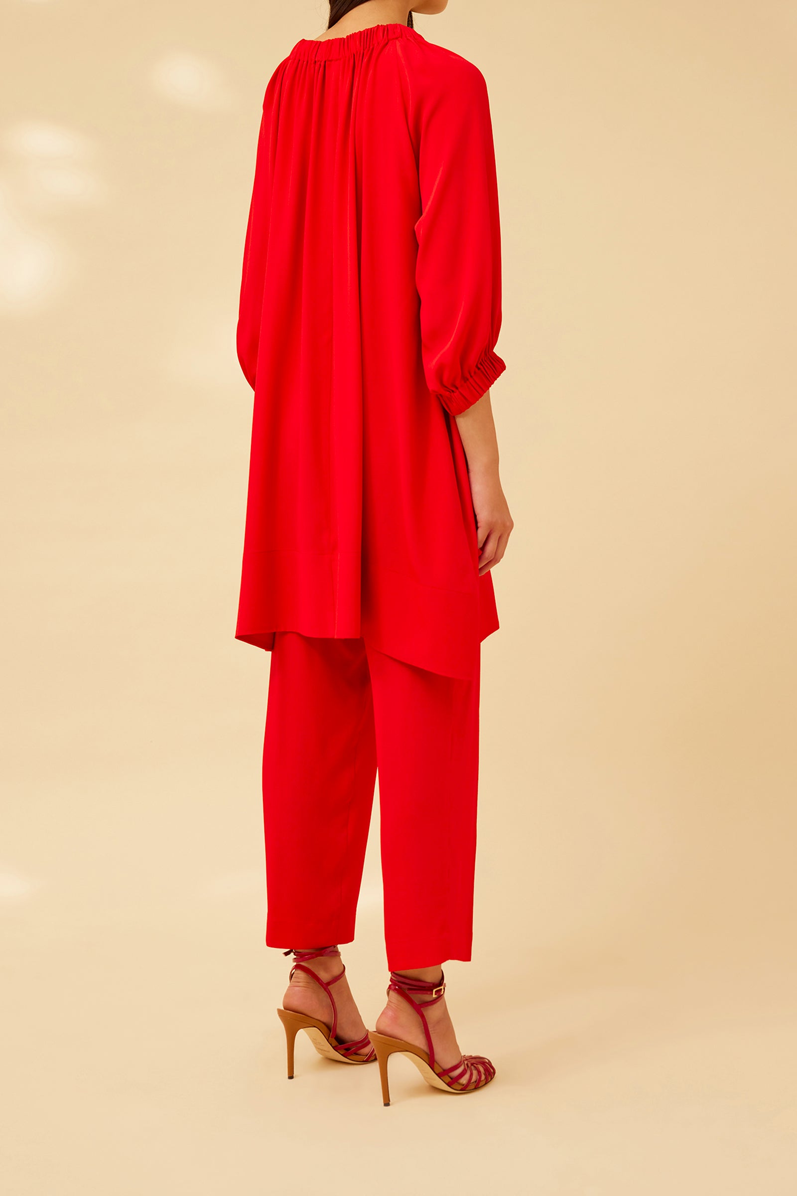 CREPE DE CHINE DRESS WITH BARDOT NECKLINE