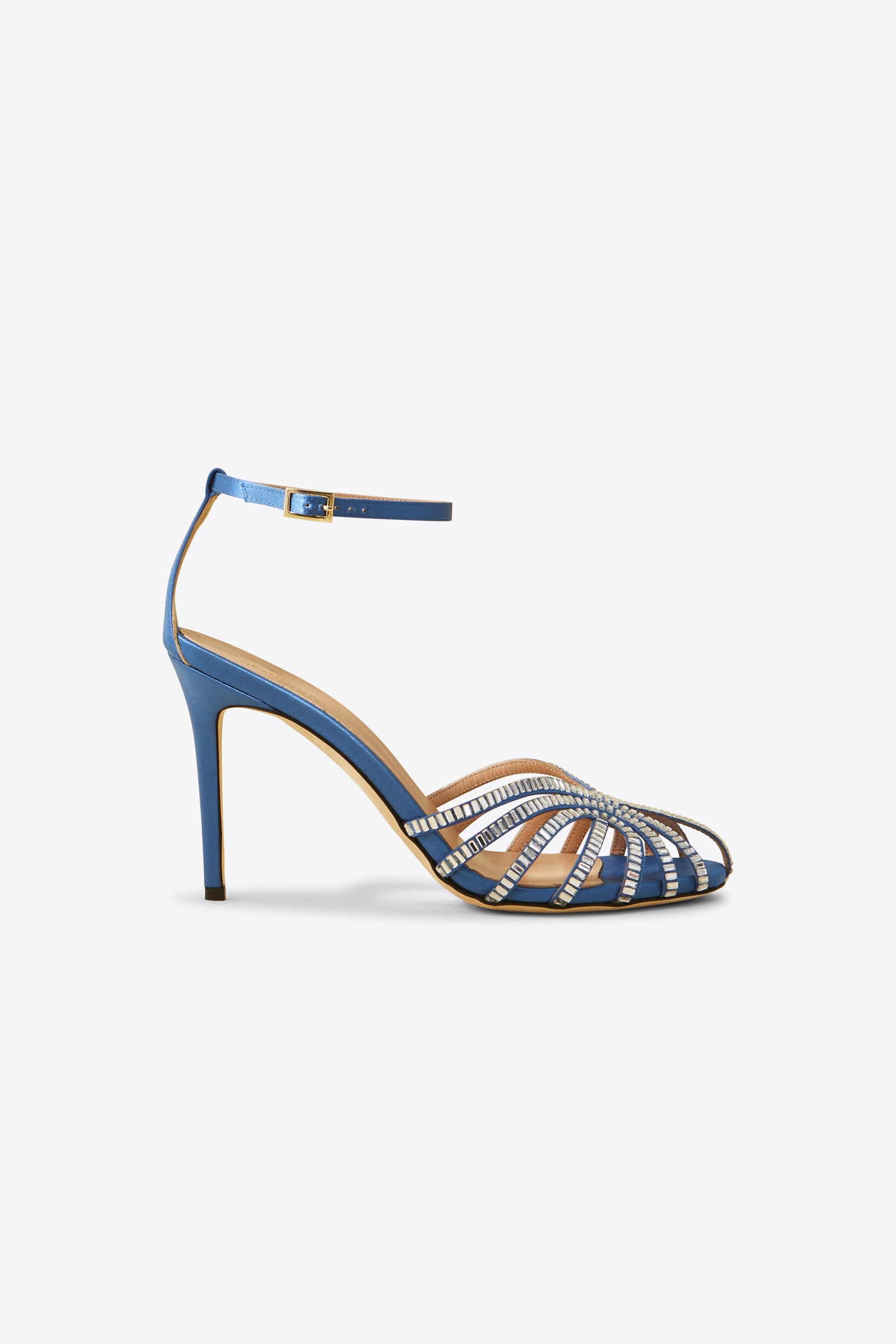 SATIN SANDAL WITH RHINESTONE BAGUETTE