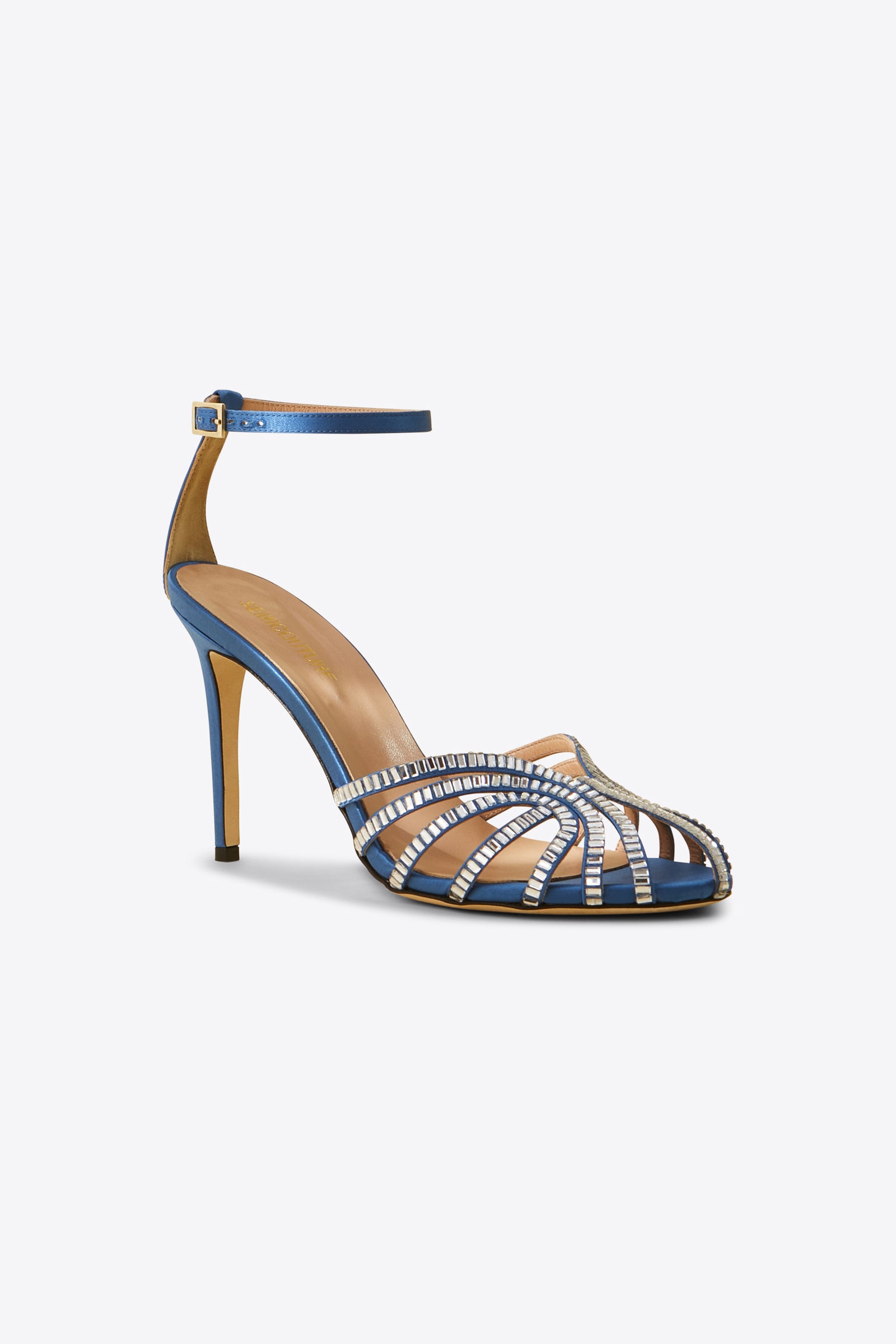 SATIN SANDAL WITH RHINESTONE BAGUETTE