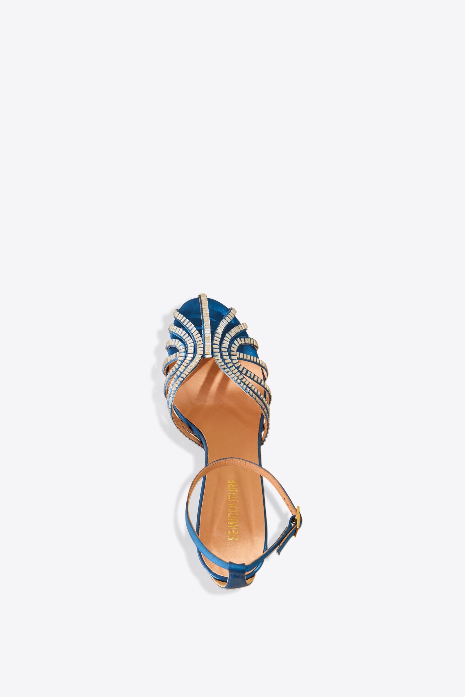 SATIN SANDAL WITH RHINESTONE BAGUETTE