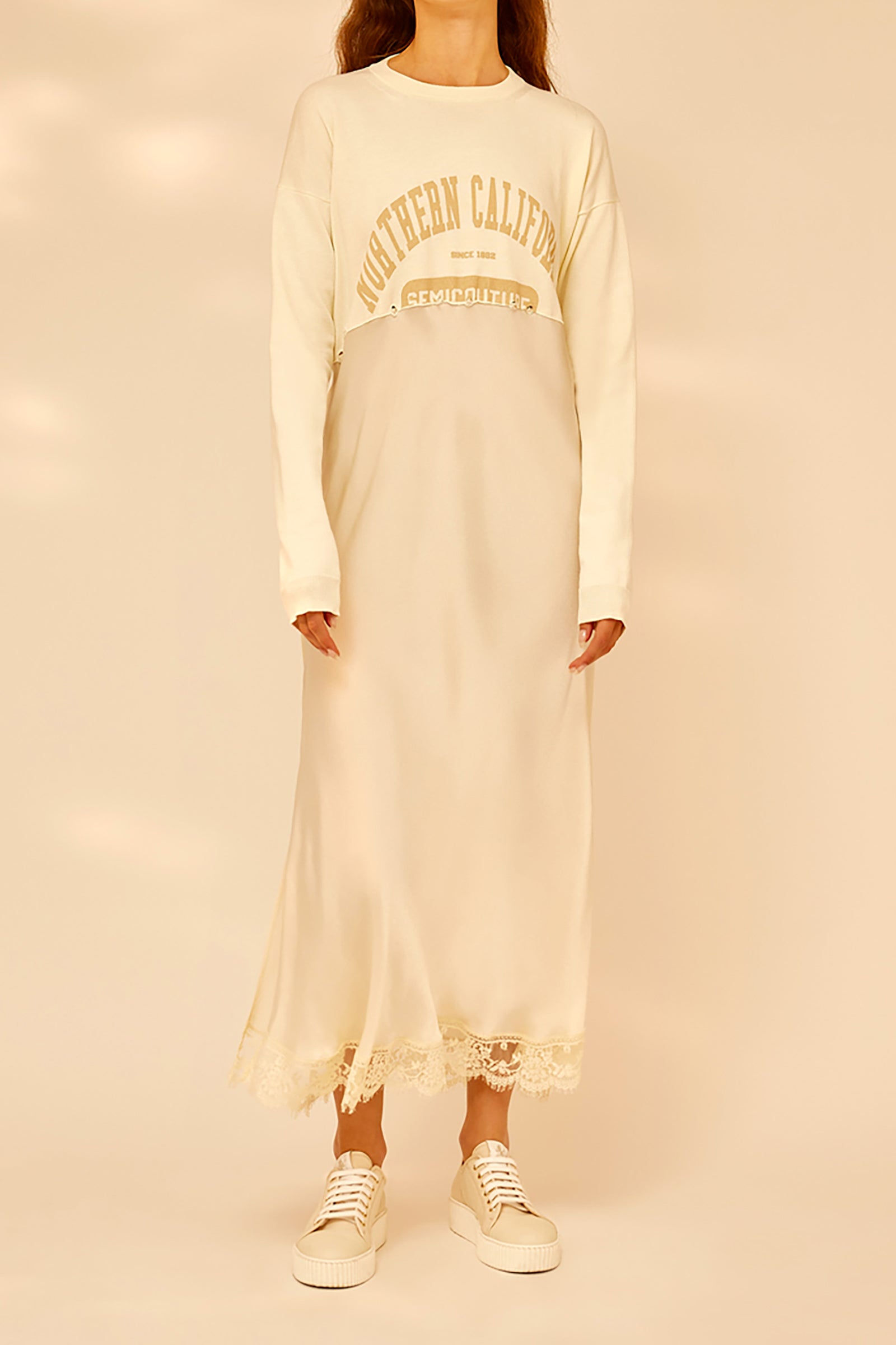 COTTON AND LIGHT SATIN PRINTED DRESS