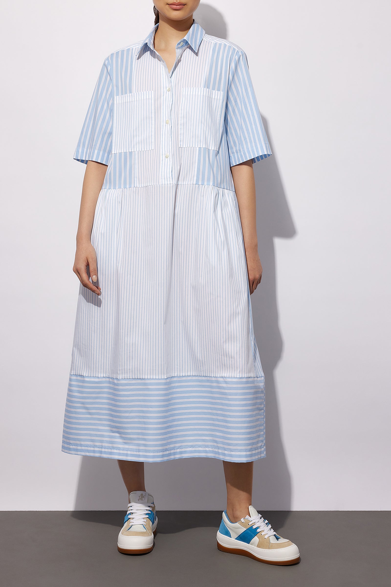 STRIPED POPLIN PATCHWORK DRESS