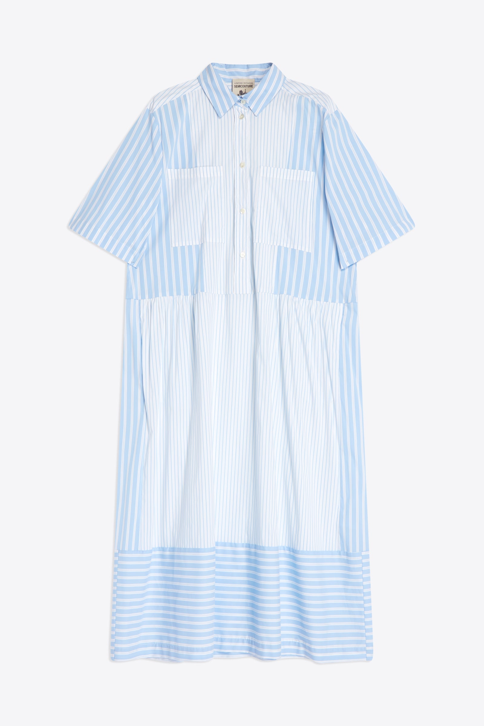 STRIPED POPLIN PATCHWORK DRESS