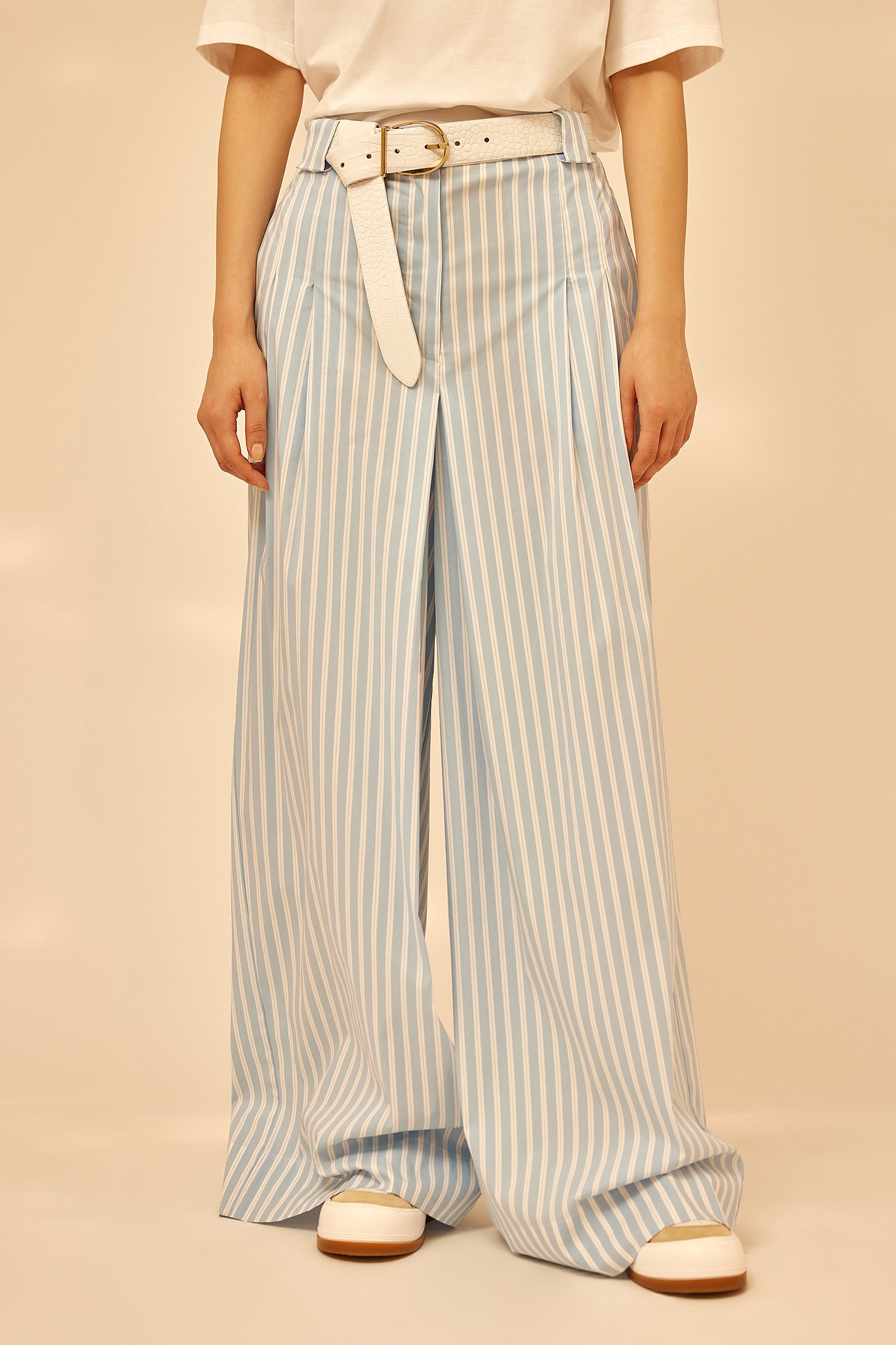 STRIPED POPLIN PALAZZO TROUSERS