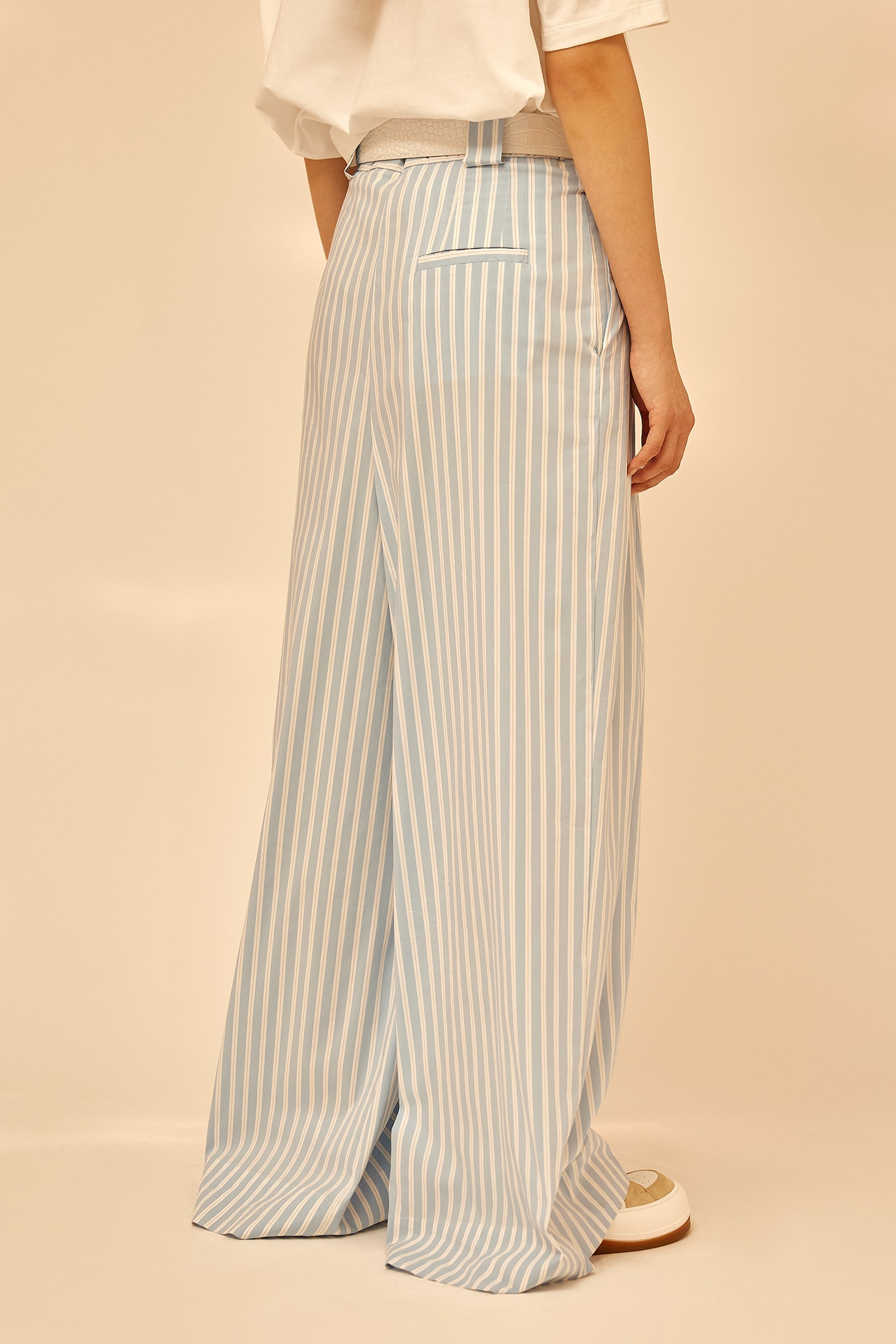STRIPED POPLIN PALAZZO TROUSERS
