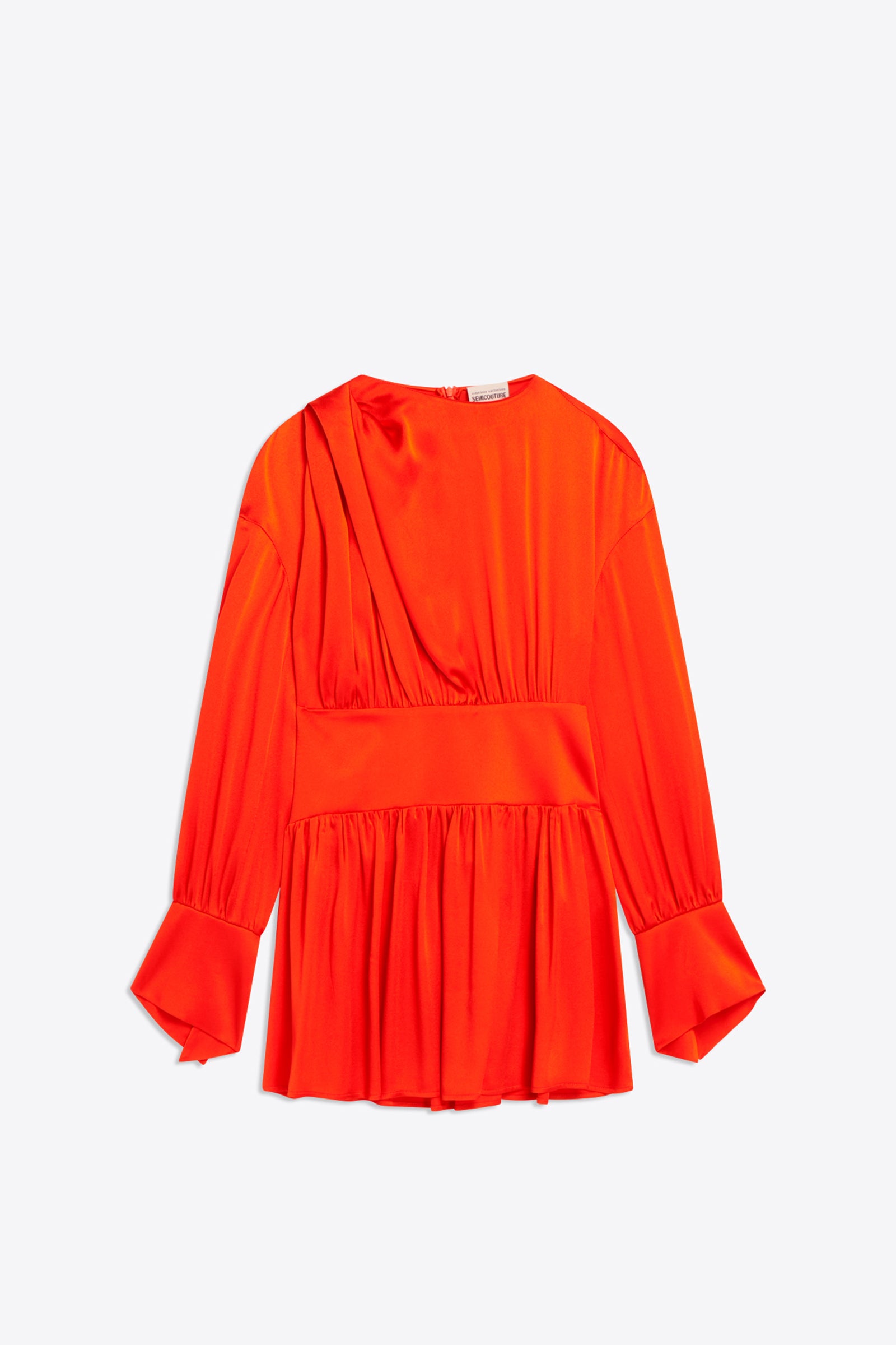 LIGHT SATIN CREW-NECK DRESS