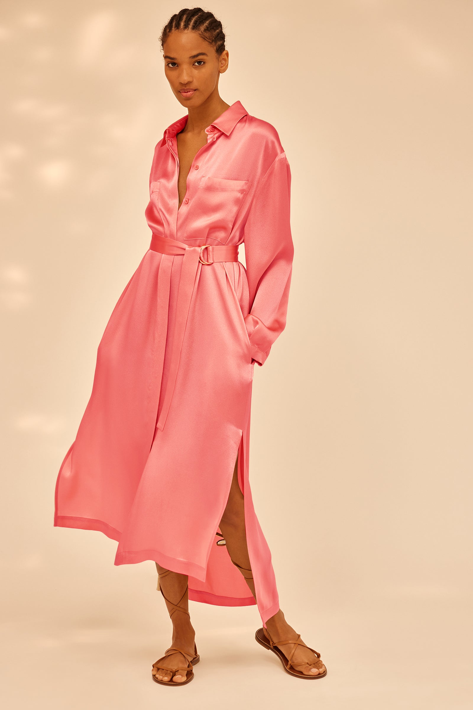 LIGHT SATIN DRESS WITH BELT