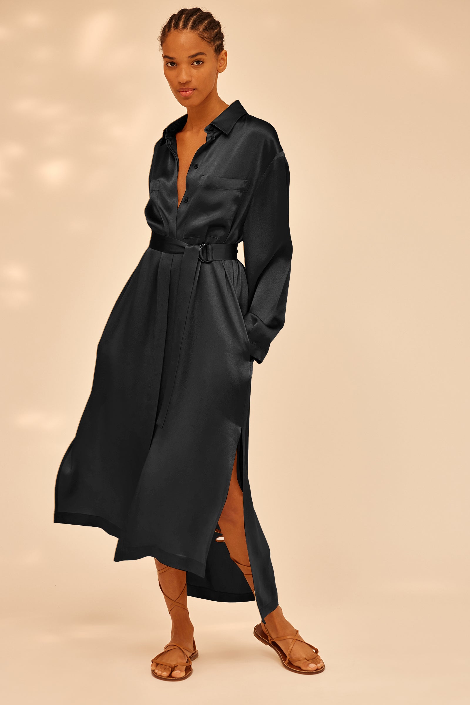LIGHT SATIN DRESS WITH BELT