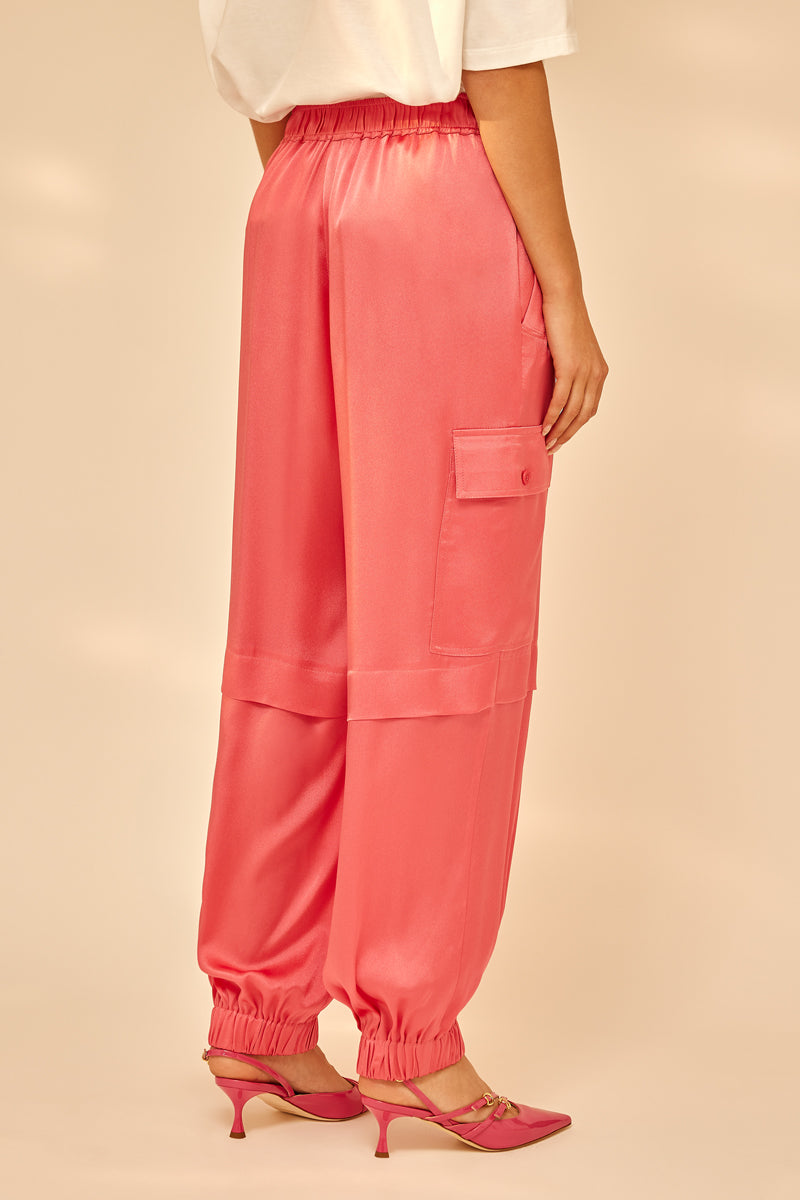 LIGHT SATIN CARGO TROUSERS