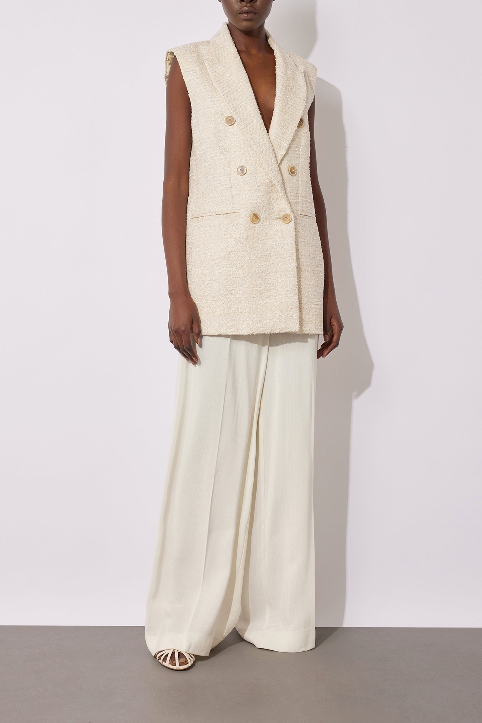 ARMOURED VISCOSE HIGH-WAISTED TROUSERS