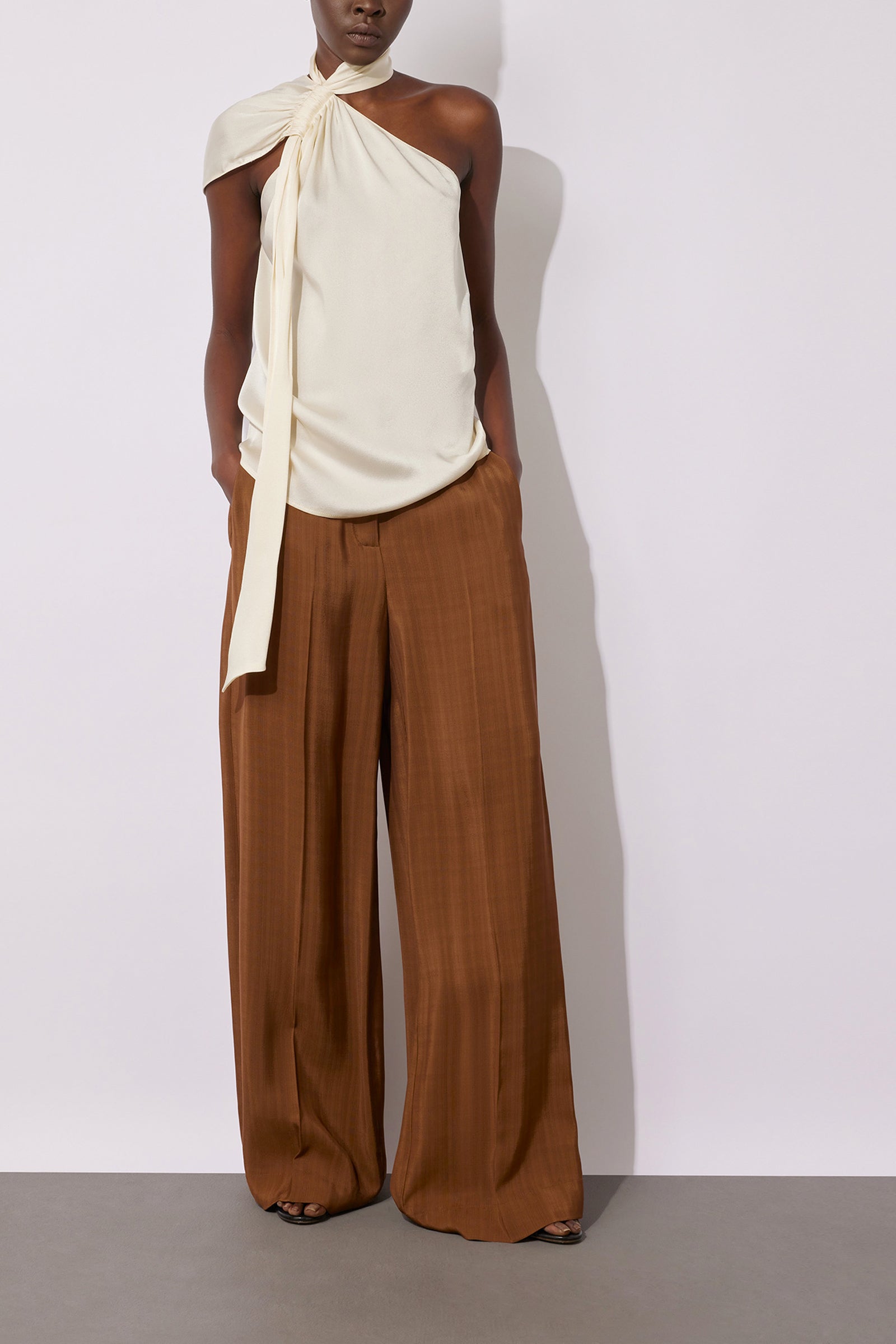 ARMOURED VISCOSE HIGH-WAISTED TROUSERS