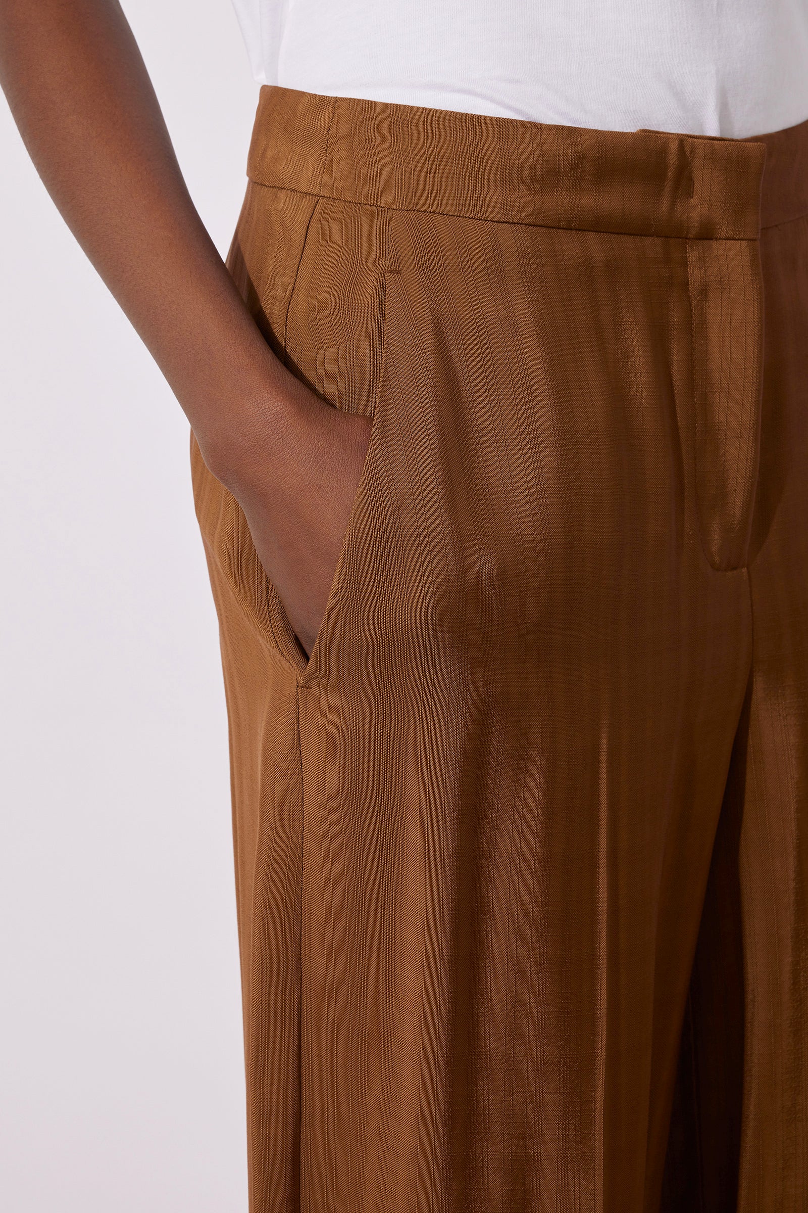 ARMOURED VISCOSE HIGH-WAISTED TROUSERS