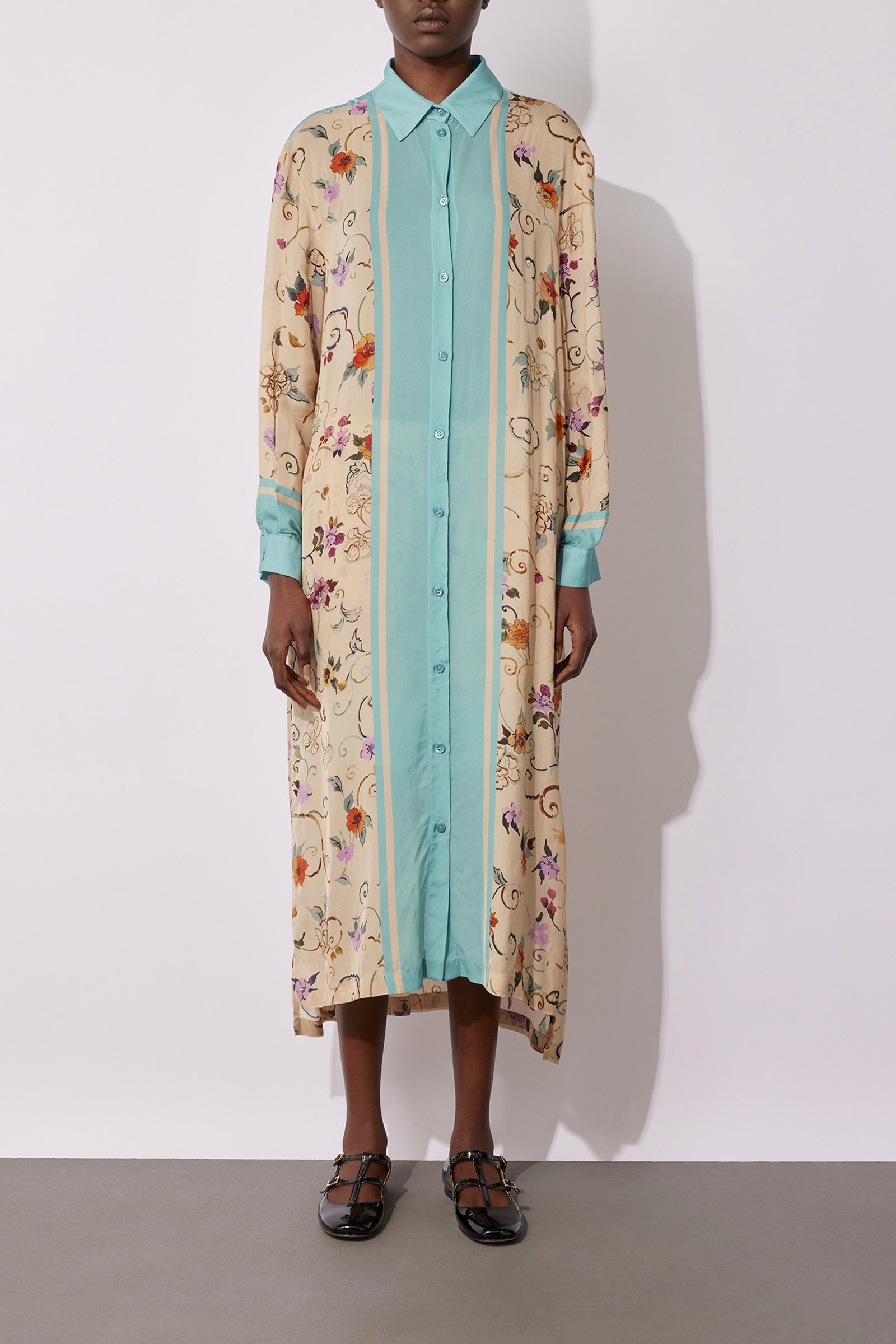 PRINTED HABOTAI DRESS WITH BELT