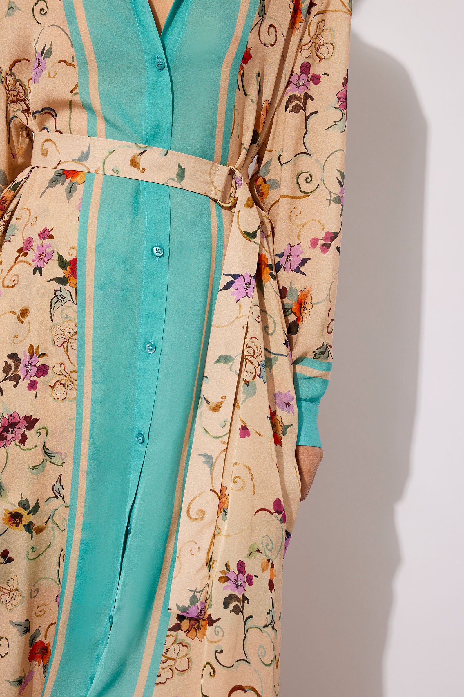 PRINTED HABOTAI DRESS WITH BELT