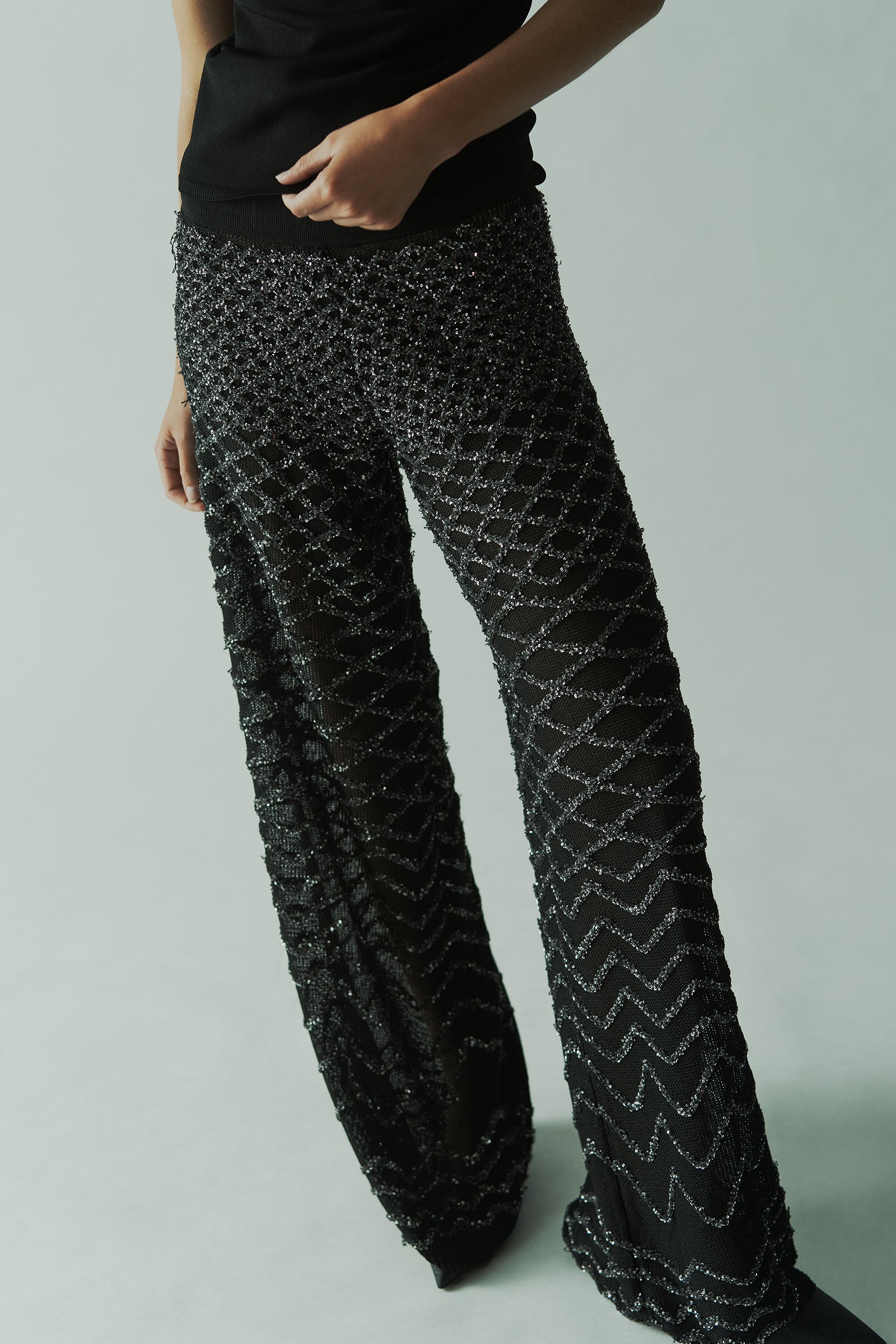 SEQUINED WIDE LEG TROUSERS