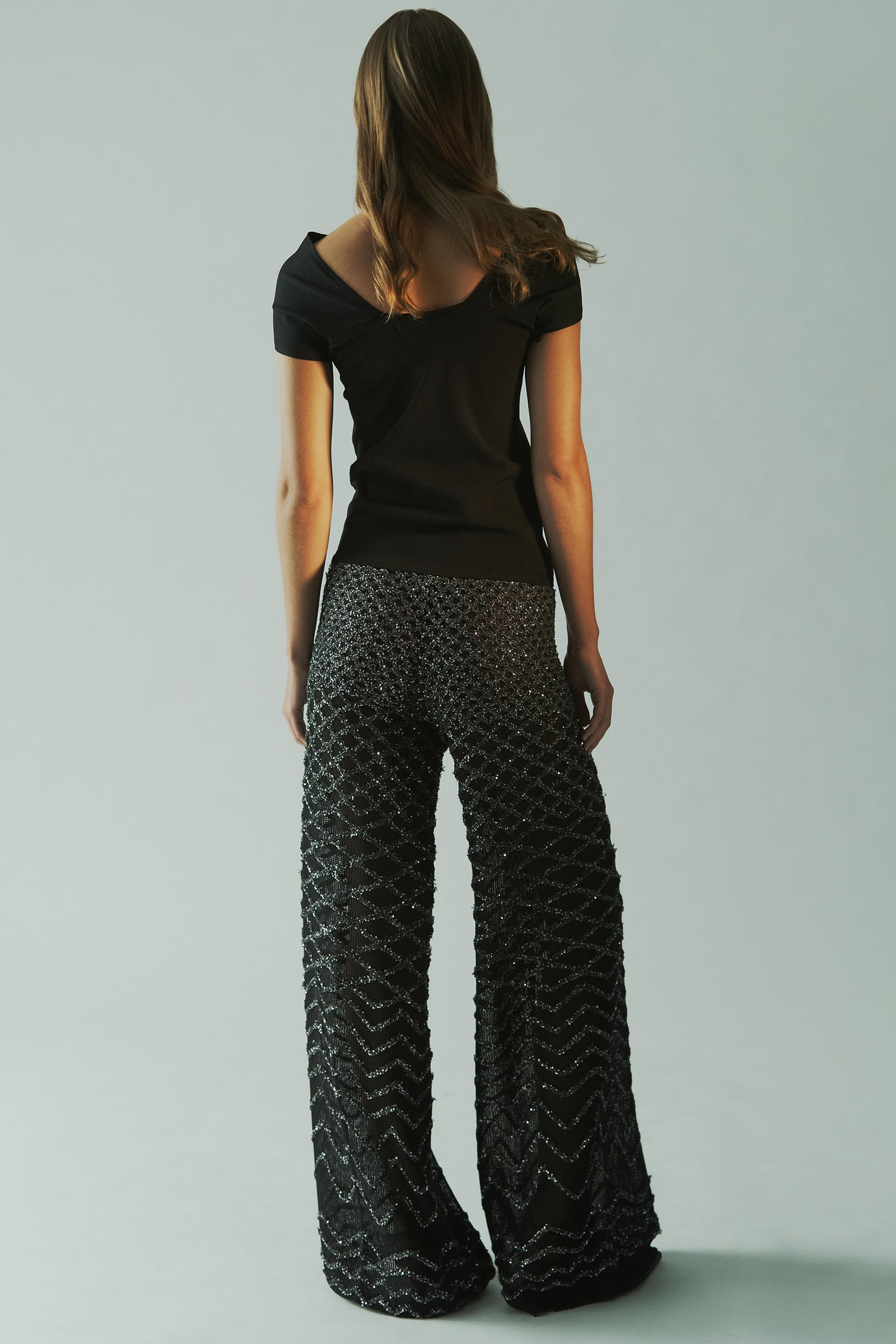SEQUINED WIDE LEG TROUSERS