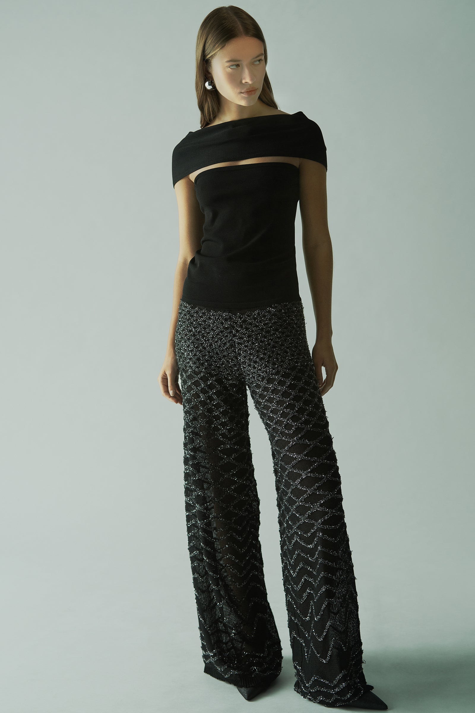 SEQUINED WIDE LEG TROUSERS