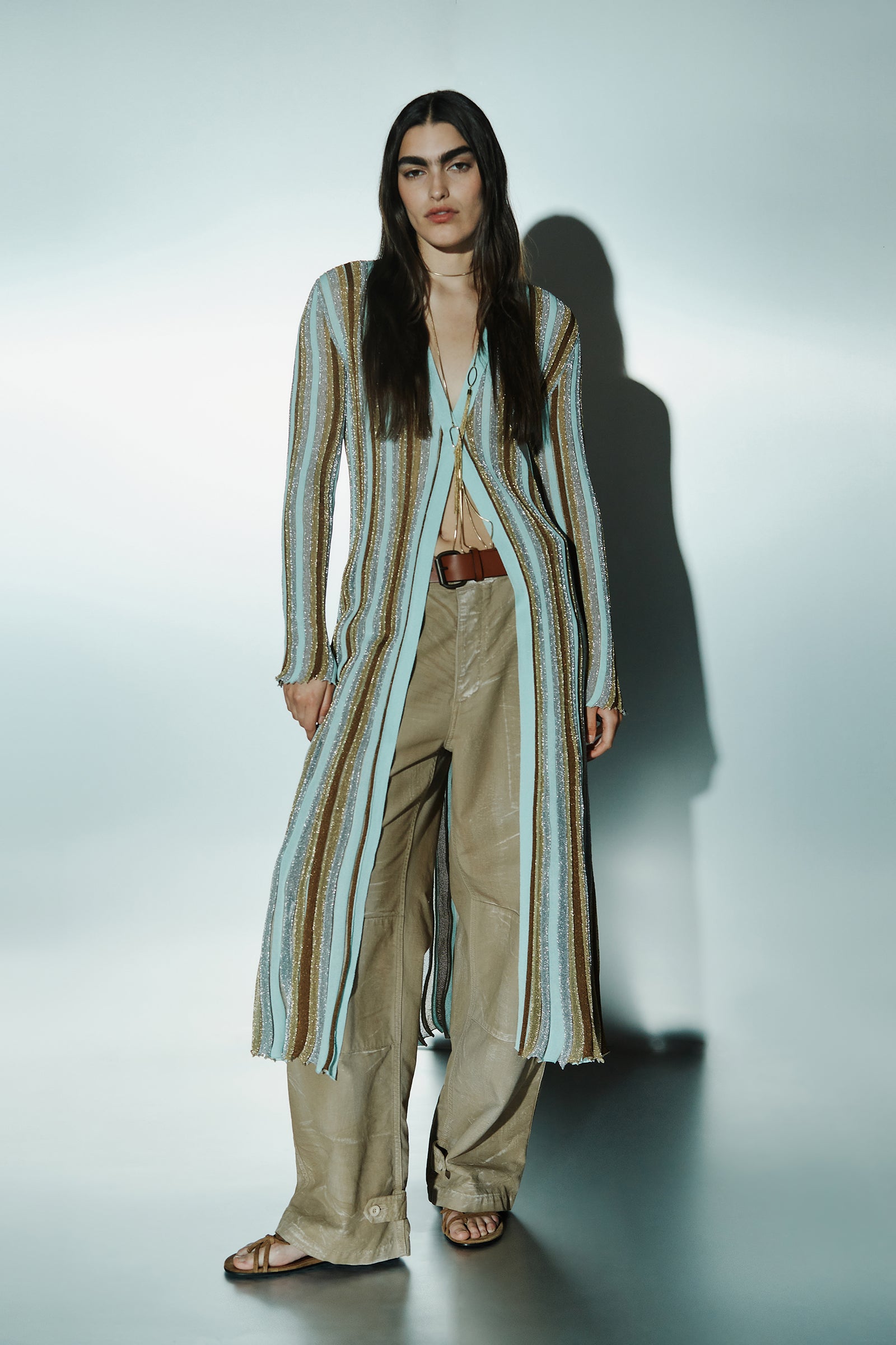 CARDIGAN LUNGO RIGHE INTARSIO