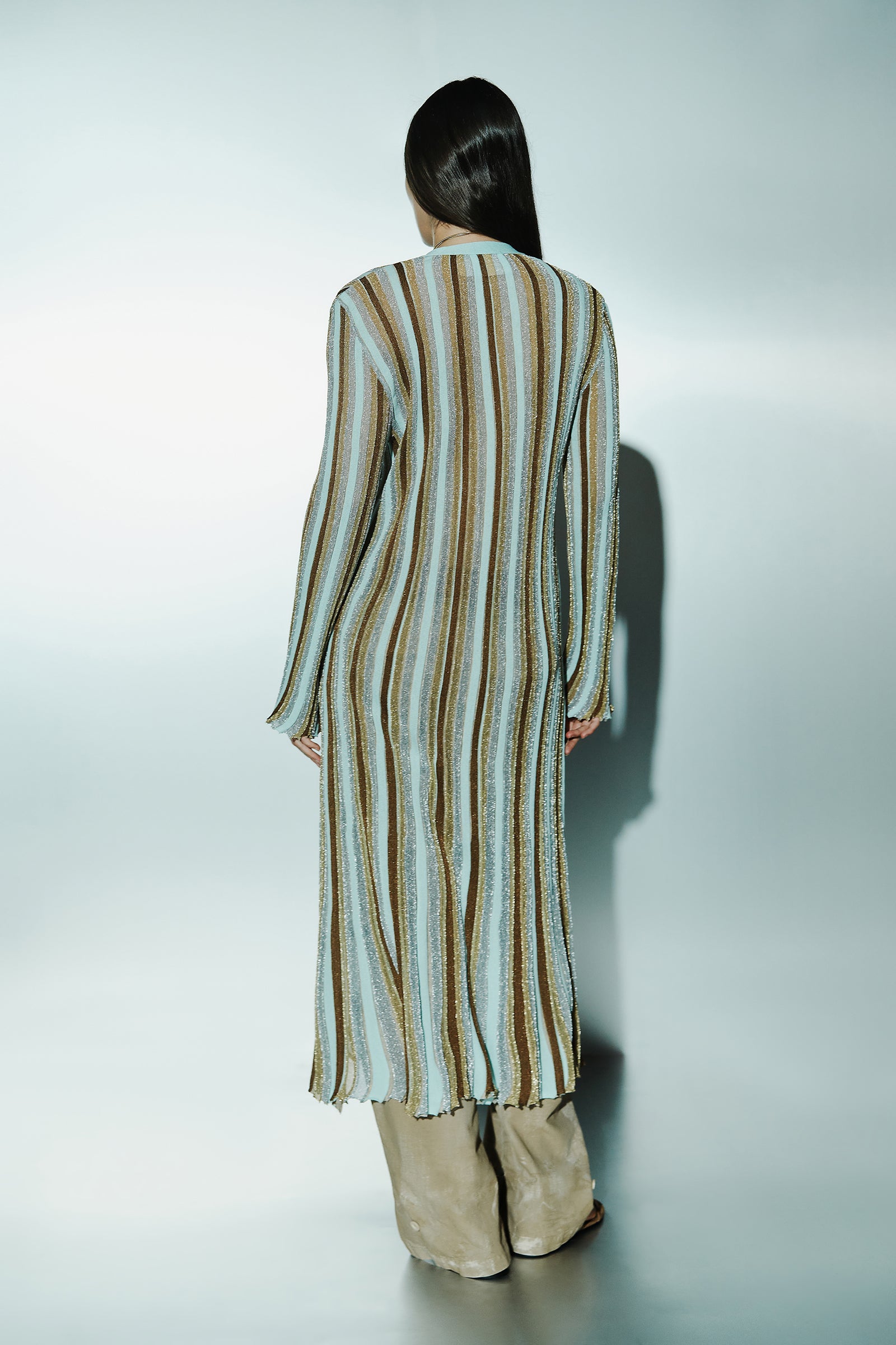 CARDIGAN LUNGO RIGHE INTARSIO