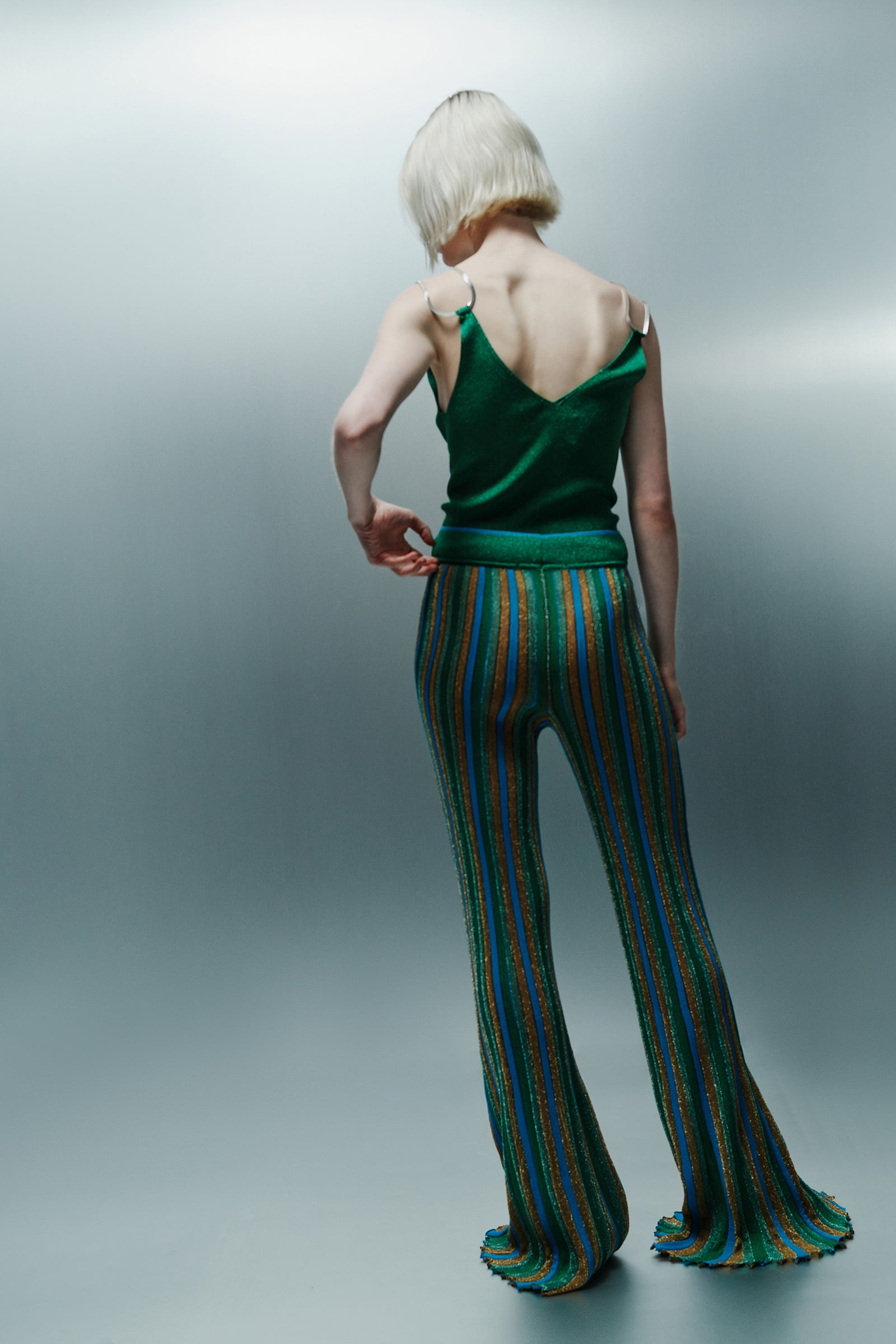 STRIPED INTARSIA TROUSERS