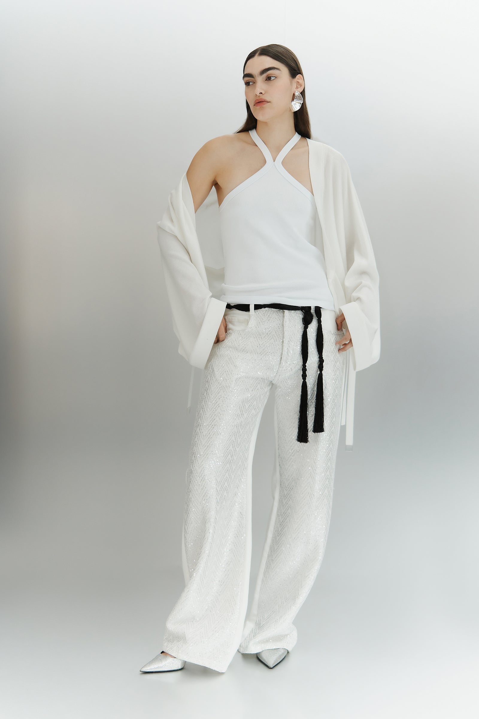 FIVE POCKET SEQUIN JERSEY JEANS