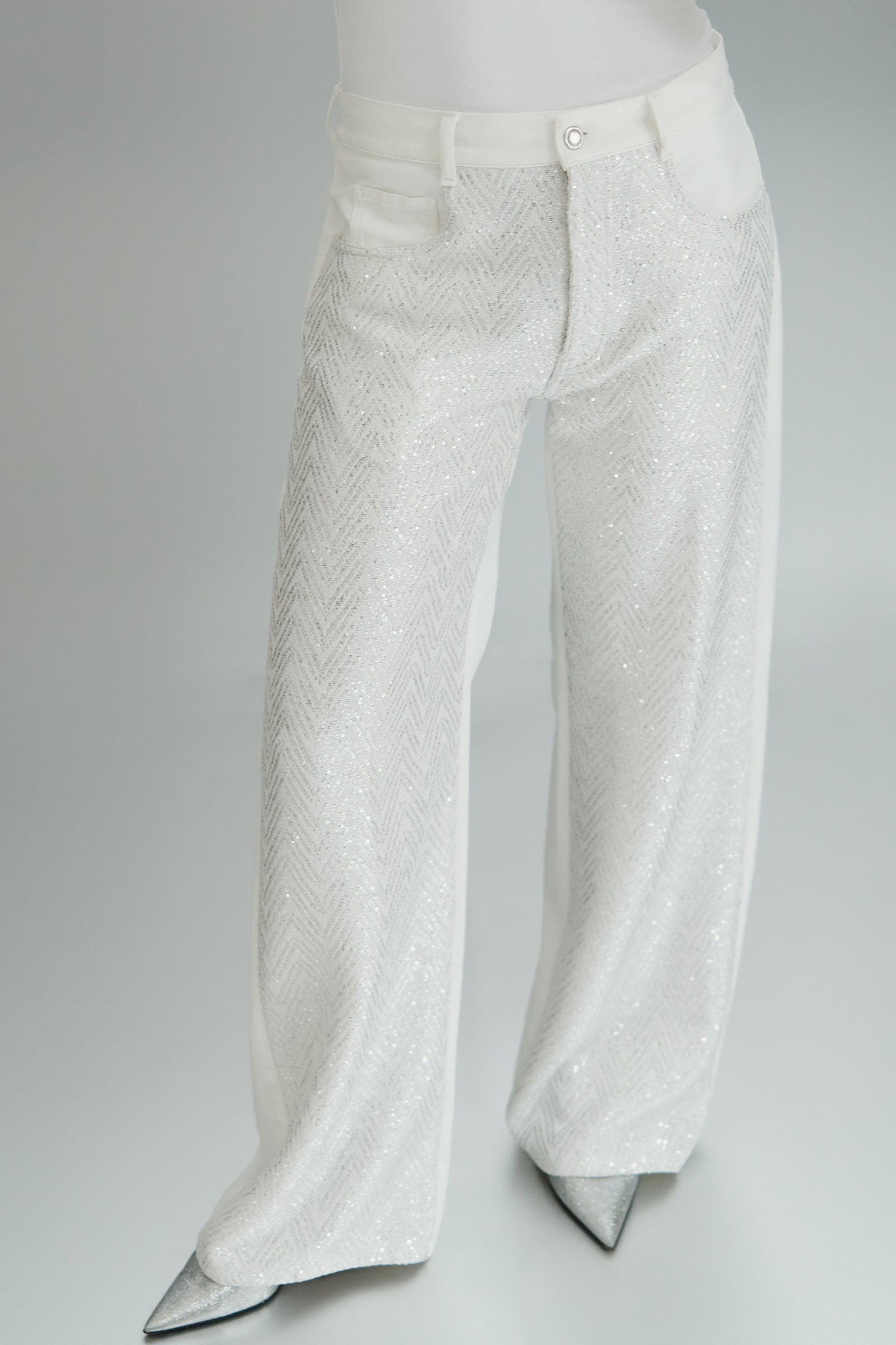 FIVE POCKET SEQUIN JERSEY JEANS