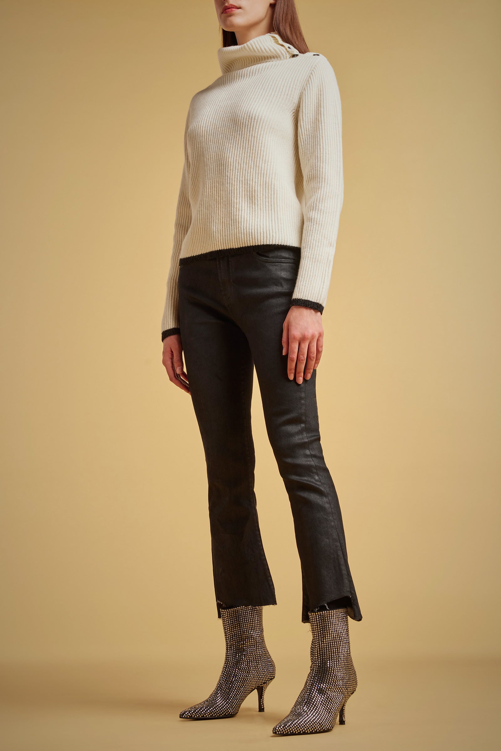 MAGLIA CASHMERE RICICLATO BORDI CONTRASTO