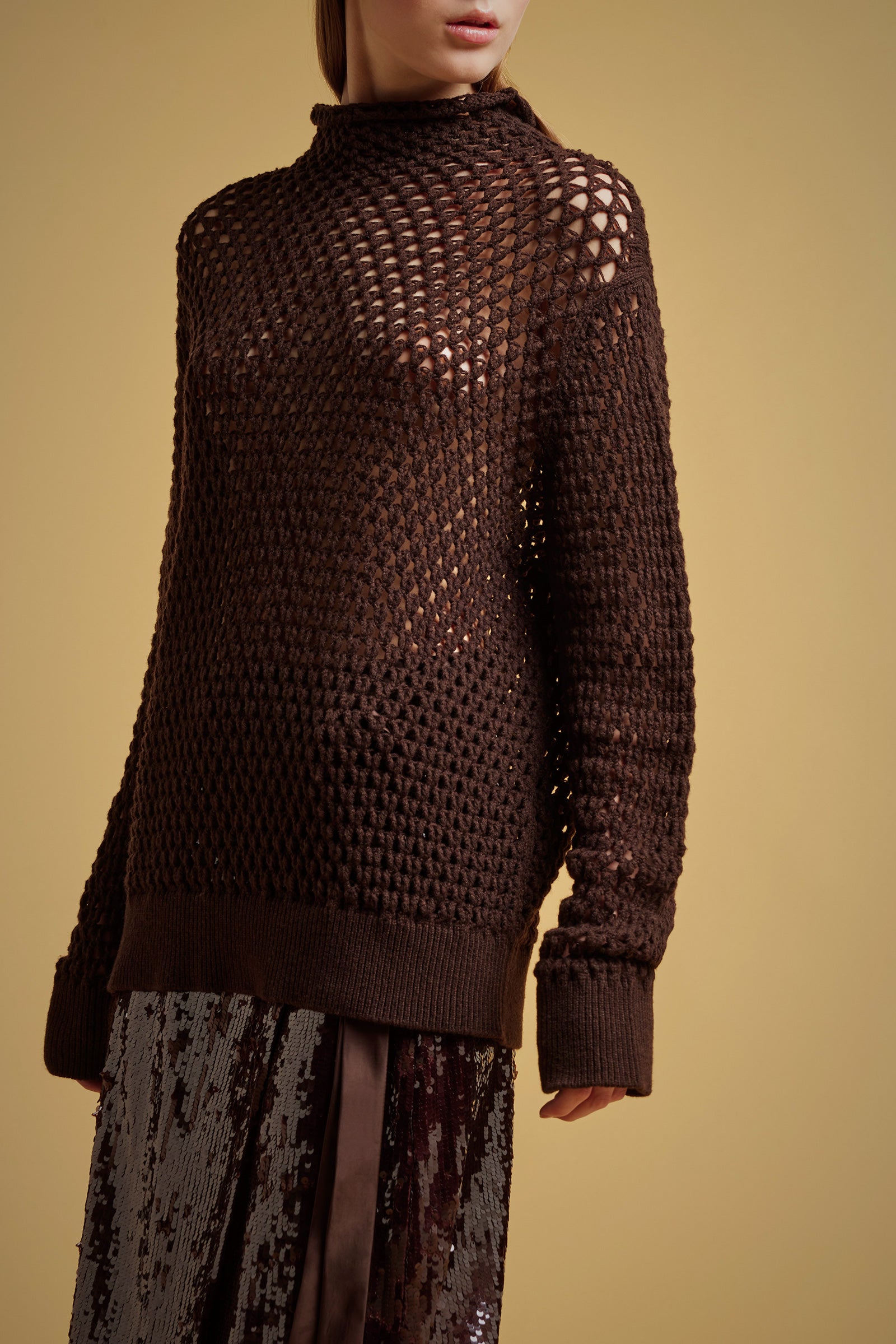 MAGLIA CROCHET RETE CASHMERE RICICLATO