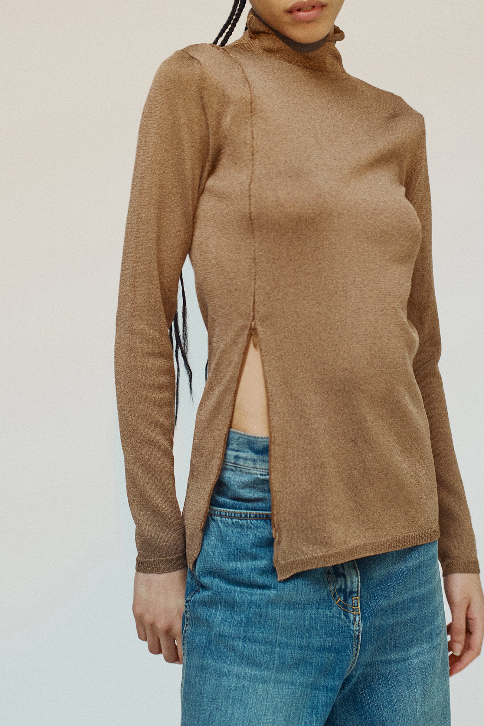 DOLCEVITA IN LUREX CON ZIP DA SPALLA A FIANCO