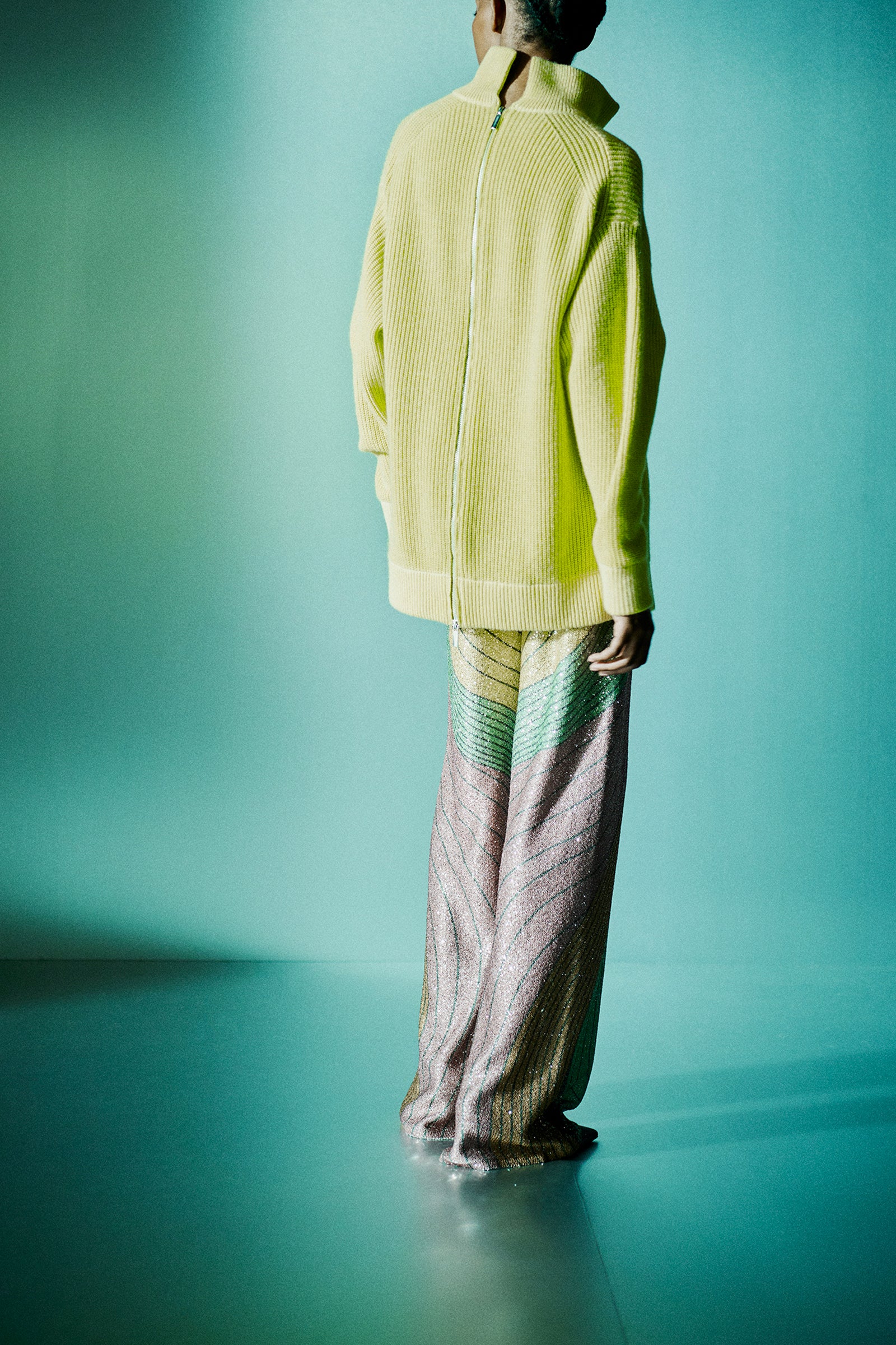 MICRO SEQUIN WIDE LEG PRINTED TROUSERS