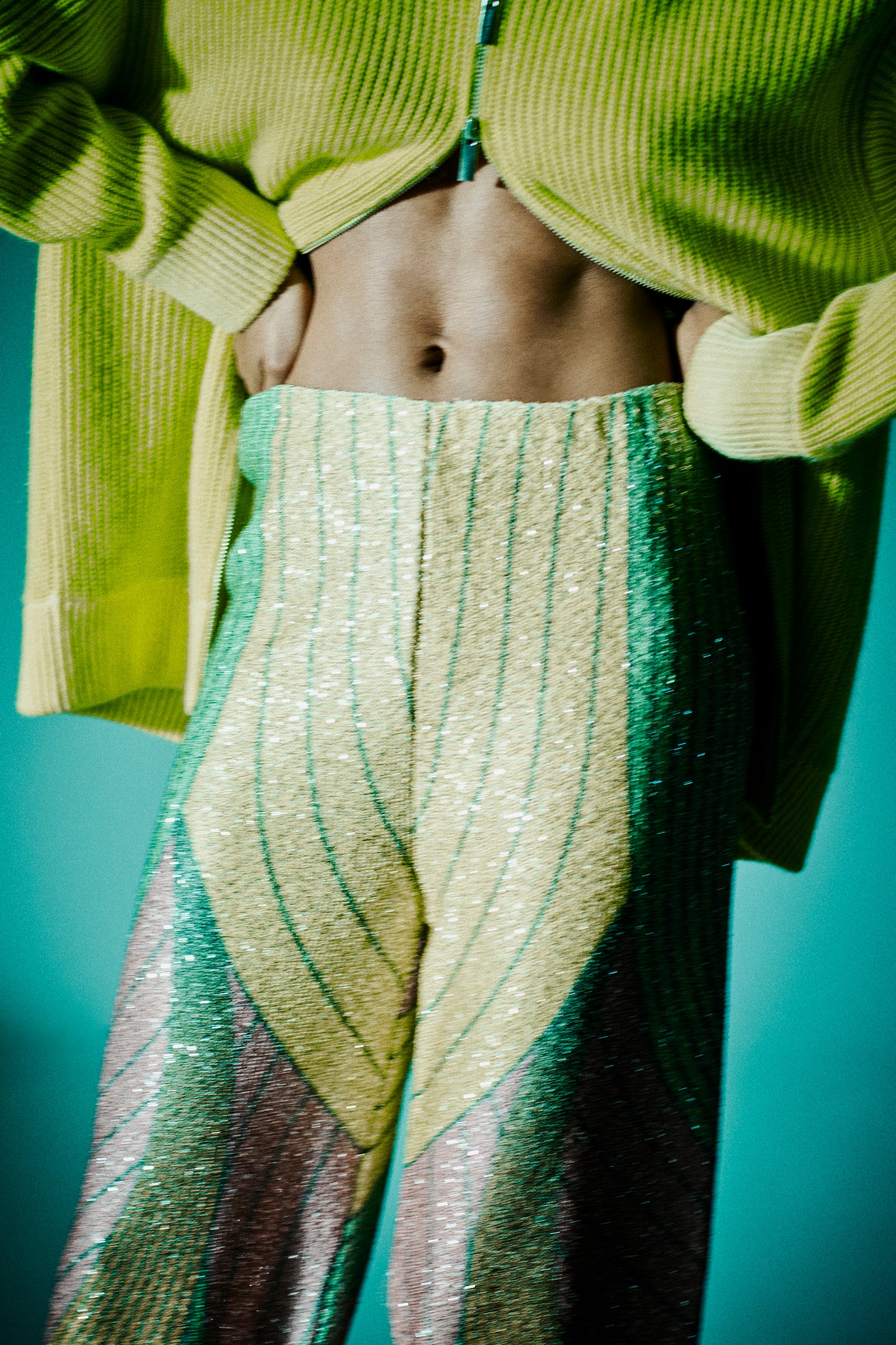 MICRO SEQUIN WIDE LEG PRINTED TROUSERS