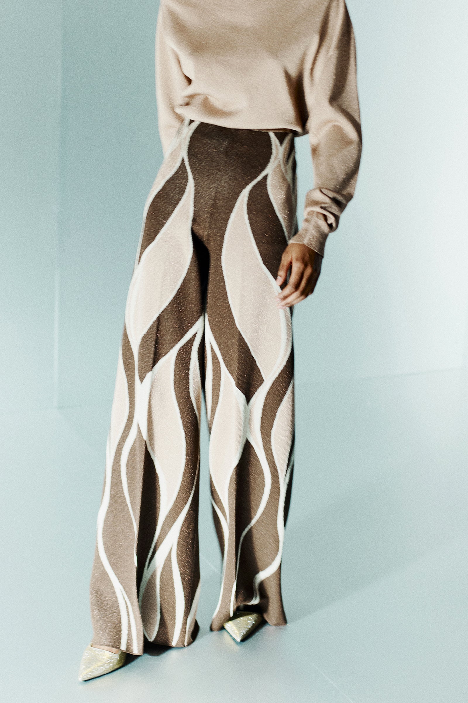 PANTALONE WIDE LEG JACQUARD IN LUREX