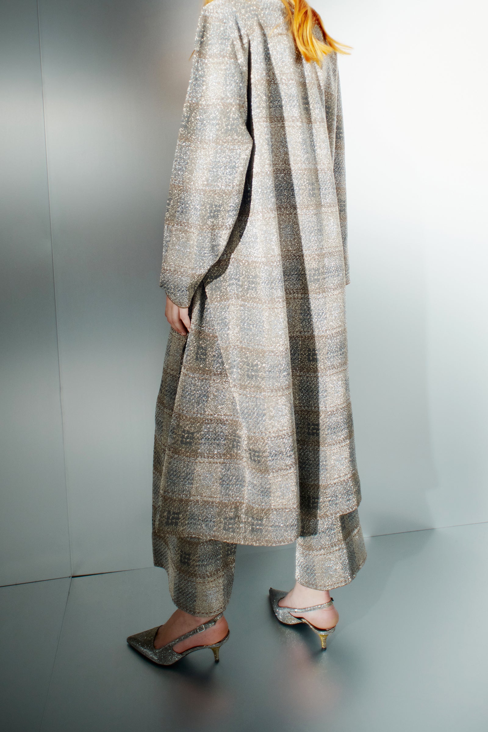 CARDIGAN LUNGO CON FANTASIA CHECK LAMÉ