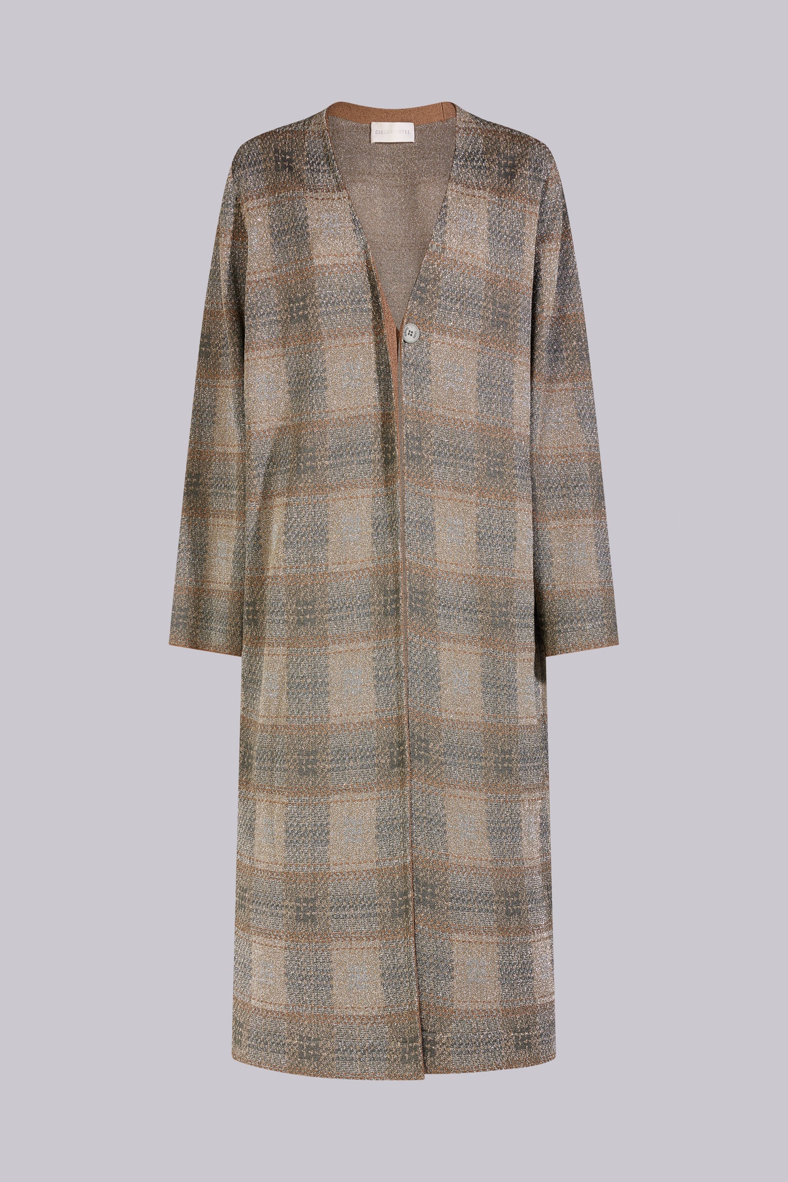CARDIGAN LUNGO CON FANTASIA CHECK LAMÉ