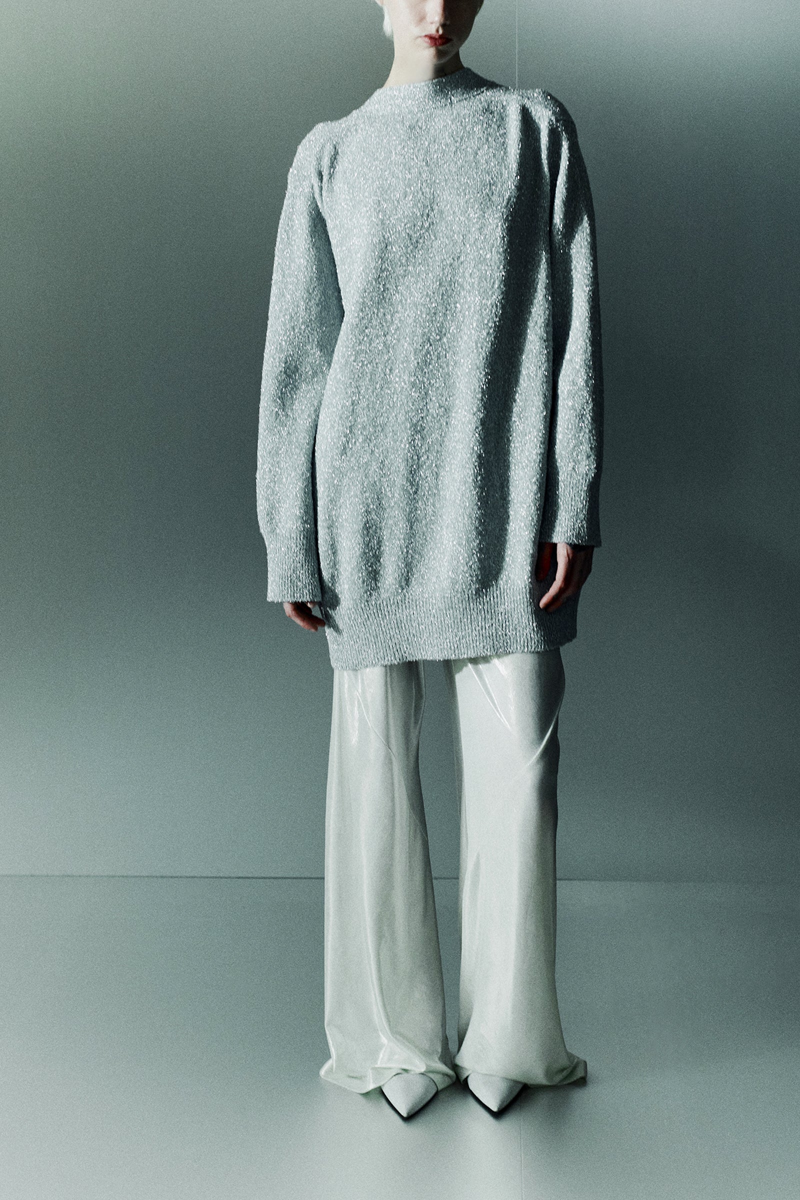 SHINY JERSEY WIDE LEG TROUSERS