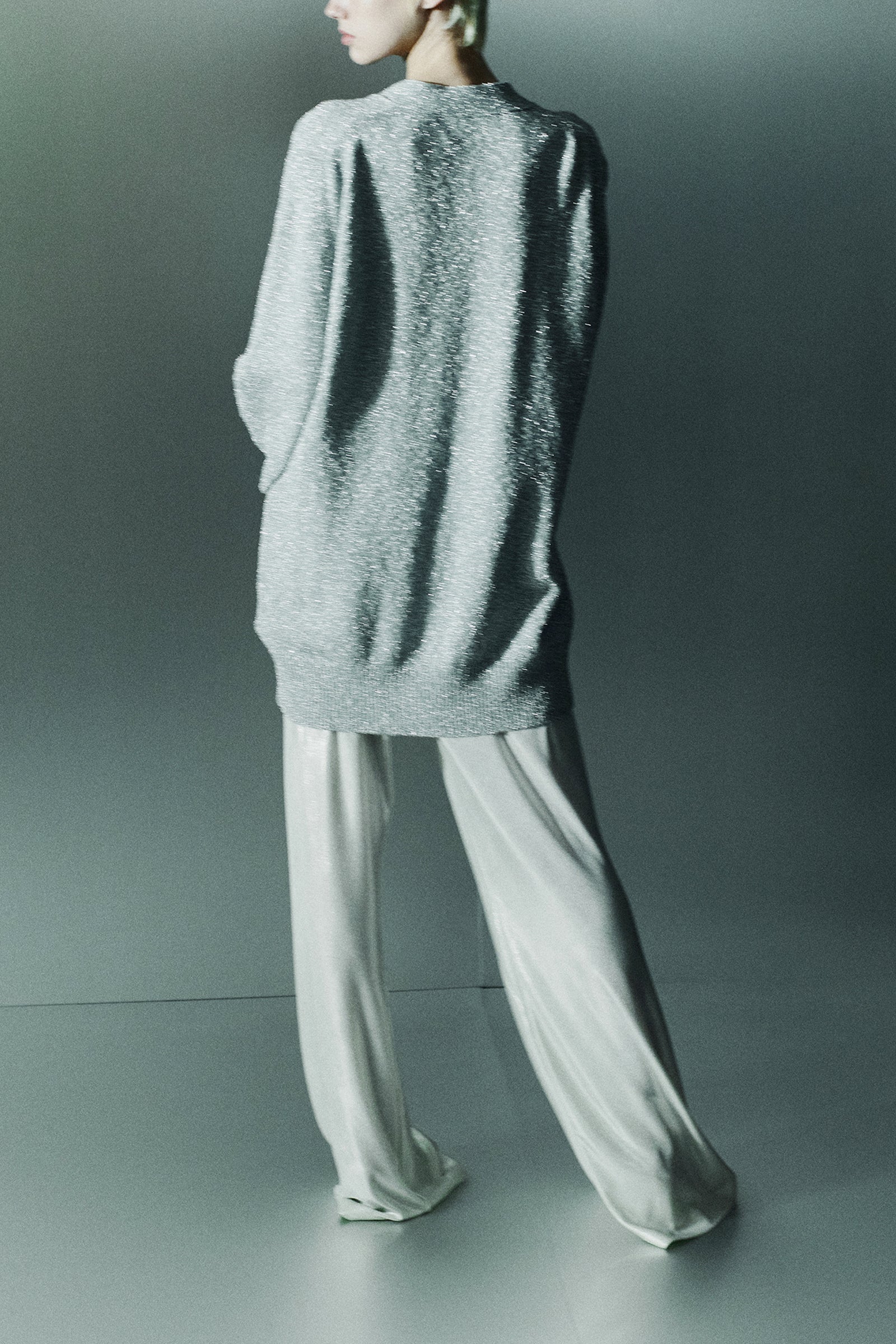 SHINY JERSEY WIDE LEG TROUSERS