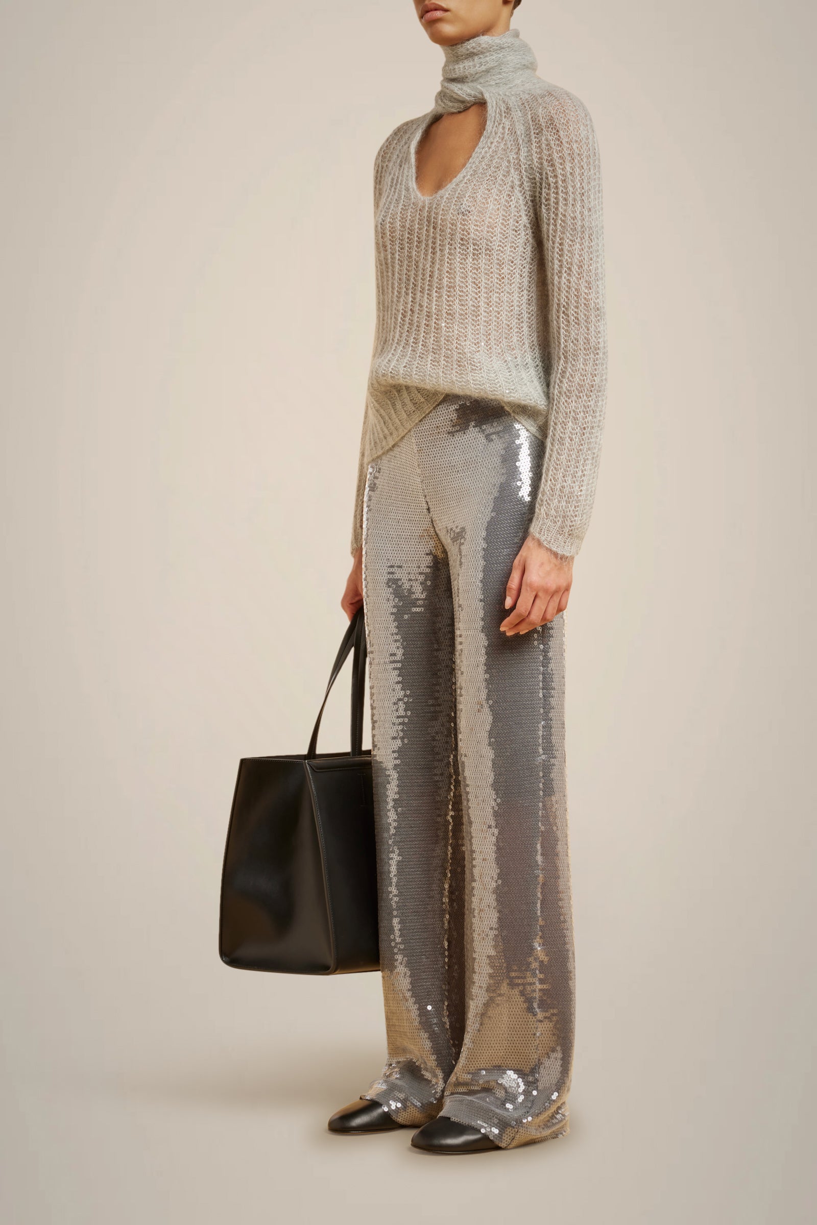 MOHAIR SEQUIN NECK SCARF SWEATER