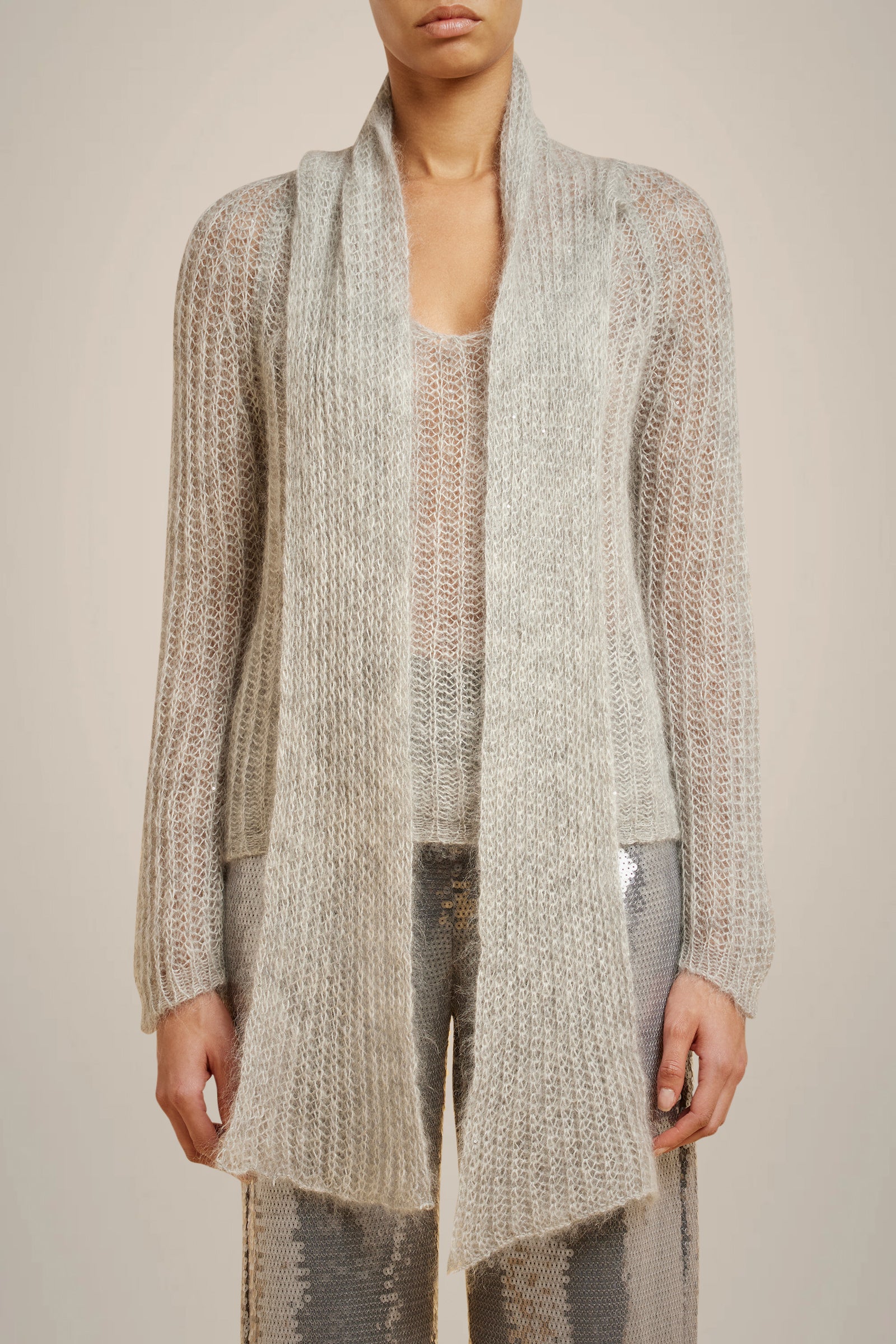 MOHAIR SEQUIN NECK SCARF SWEATER