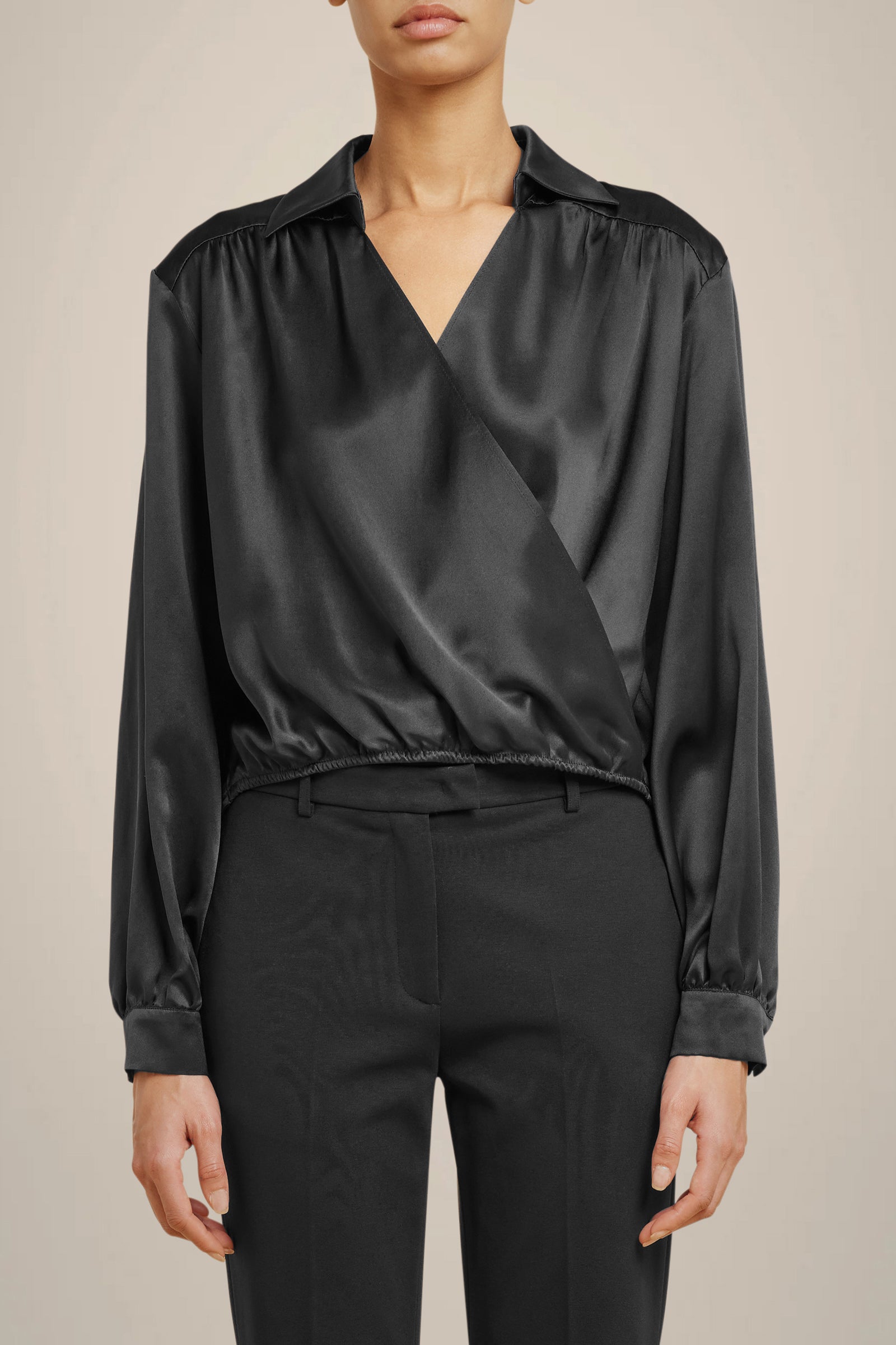 BLUSA INCROCIATA IN 100% RASO DI SETA
